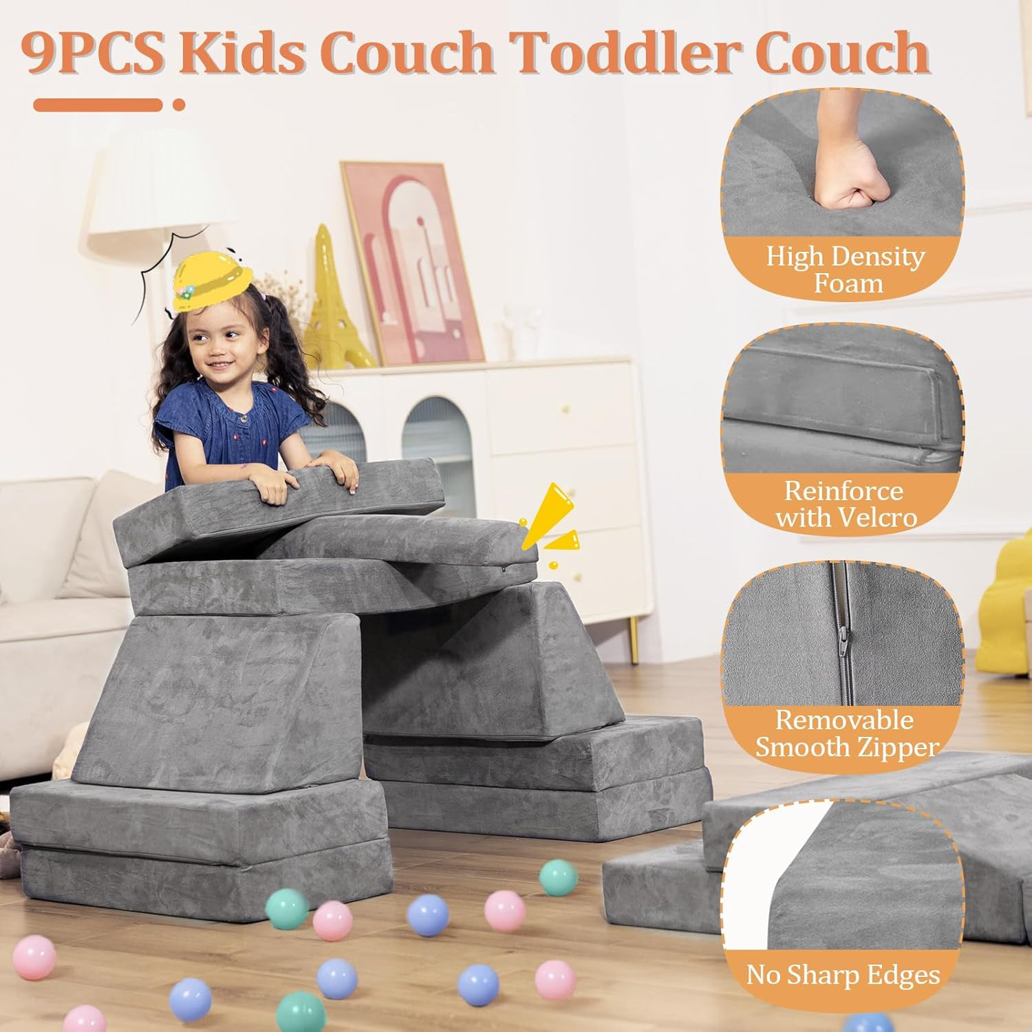 Modular Kids Couch with Ball Pit - Convertible Foam Play Sofa for Toddlers
