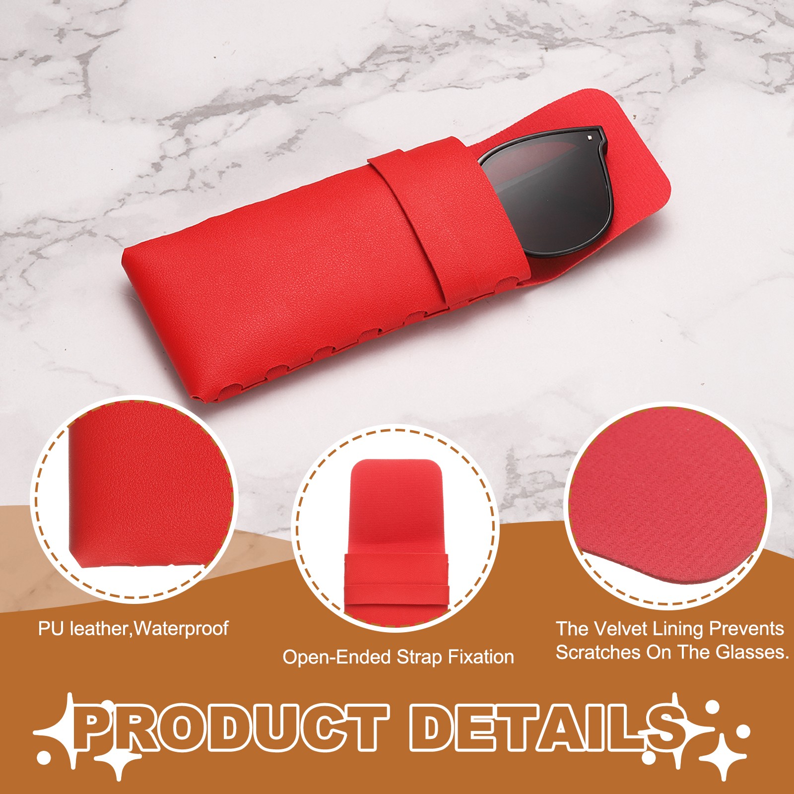 2Pcs Soft Glasses Case Leather Eyeglass Case with Flap Closure Red