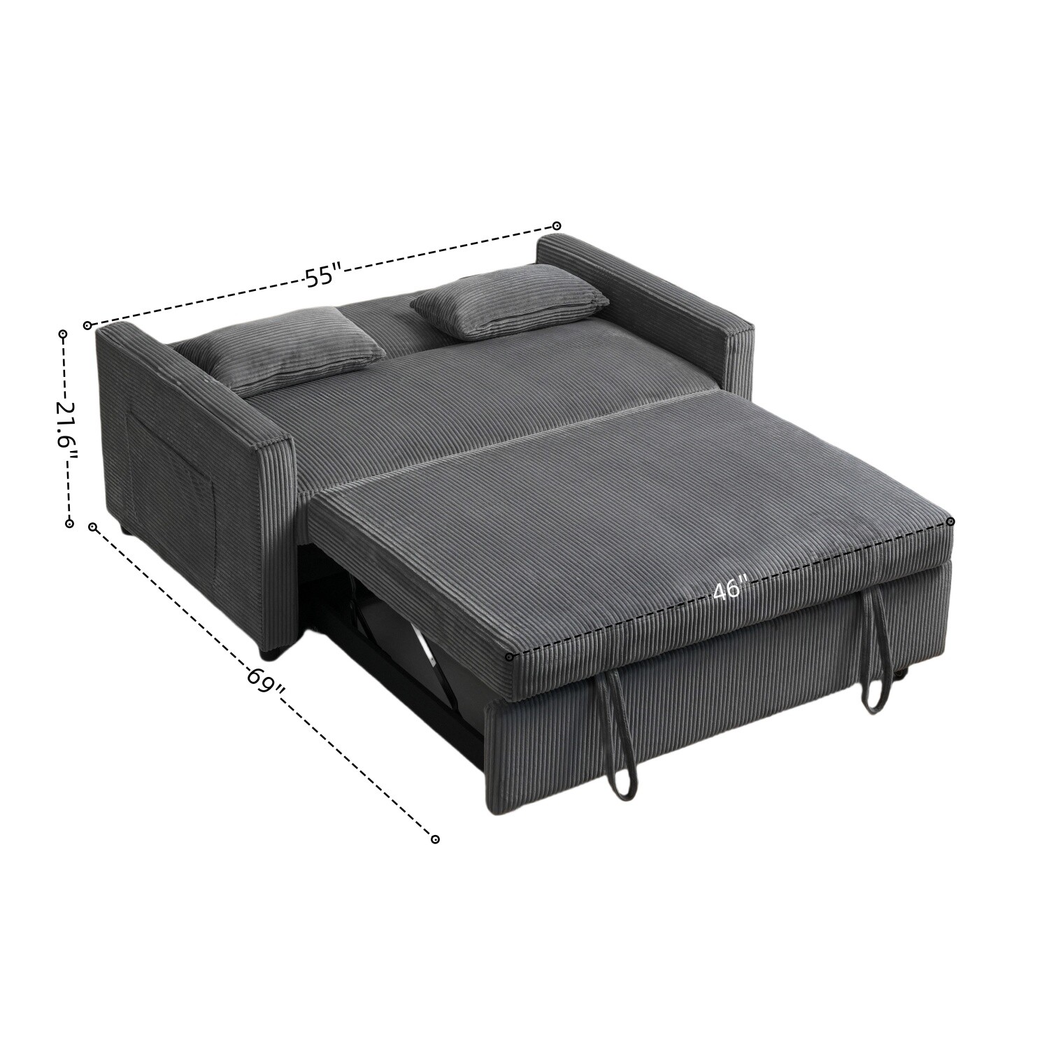 Convertible Sleeper Sofa Bed Loveseat 2 Seater Couch with Pull Out Bed Gray/Blue