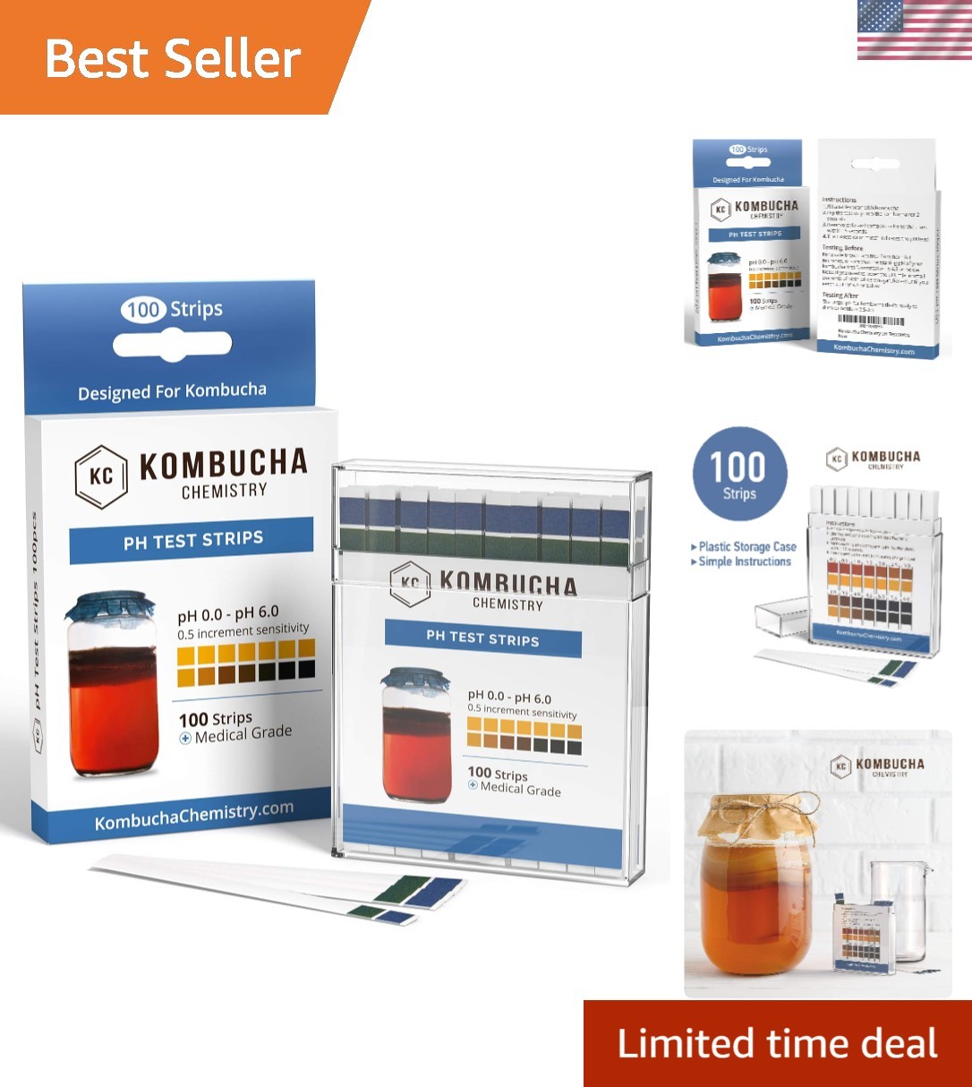 pH  Strips for Kombucha Brewing 0-6 0.5 Intervals 100pc Kit