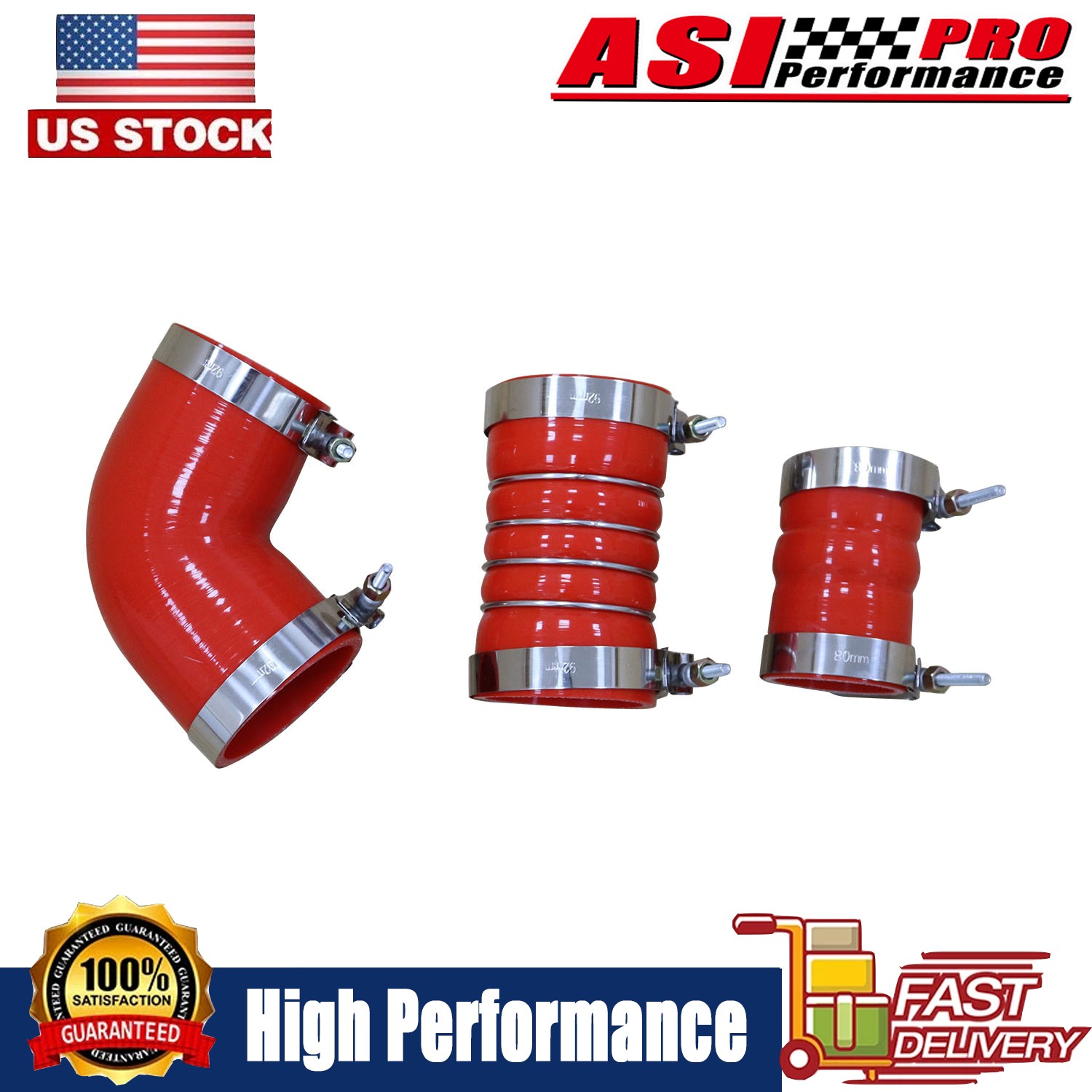 Silicone Hose Kit With Stainless Clamps For 2006-10 GM LBZ LMM Duramax 6.6L Red