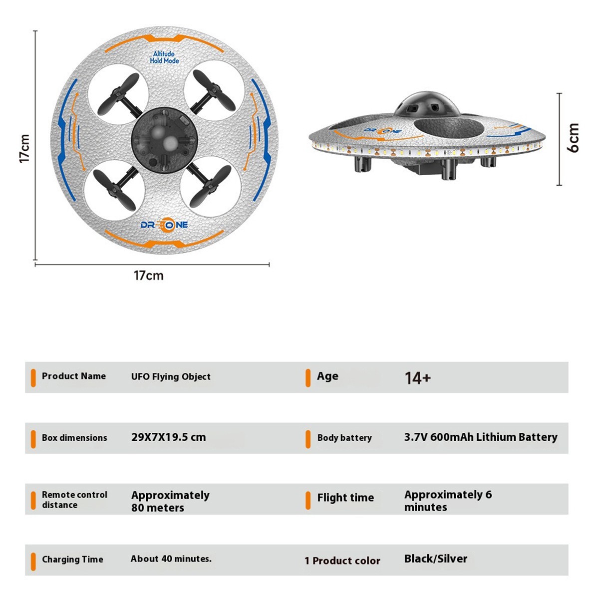 Remote Control Handheld Drone UFO Flying Object Quadcopter One Key Take-off/land