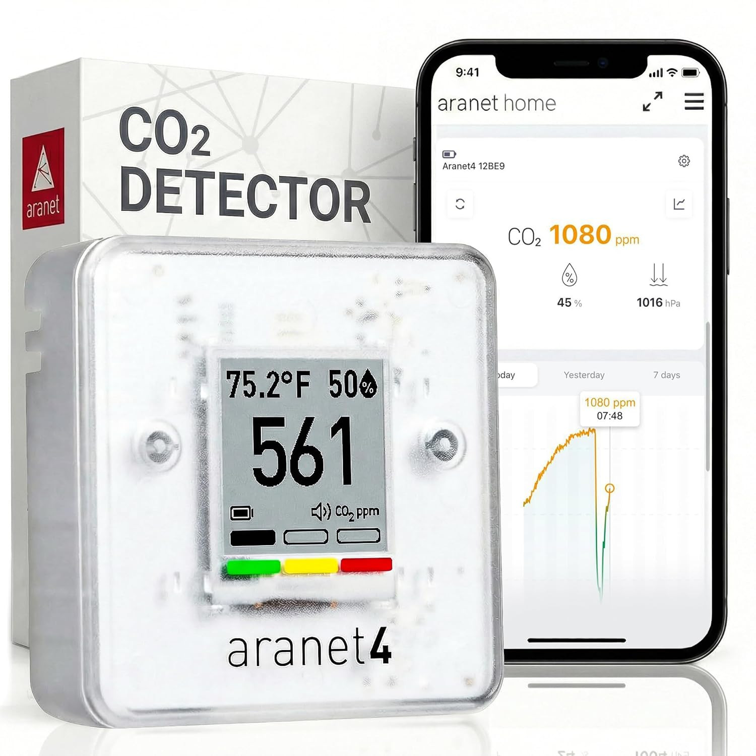 Aranet4 Home: Wireless Indoor Air Quality Monitor for Office or School (CO2, Tem