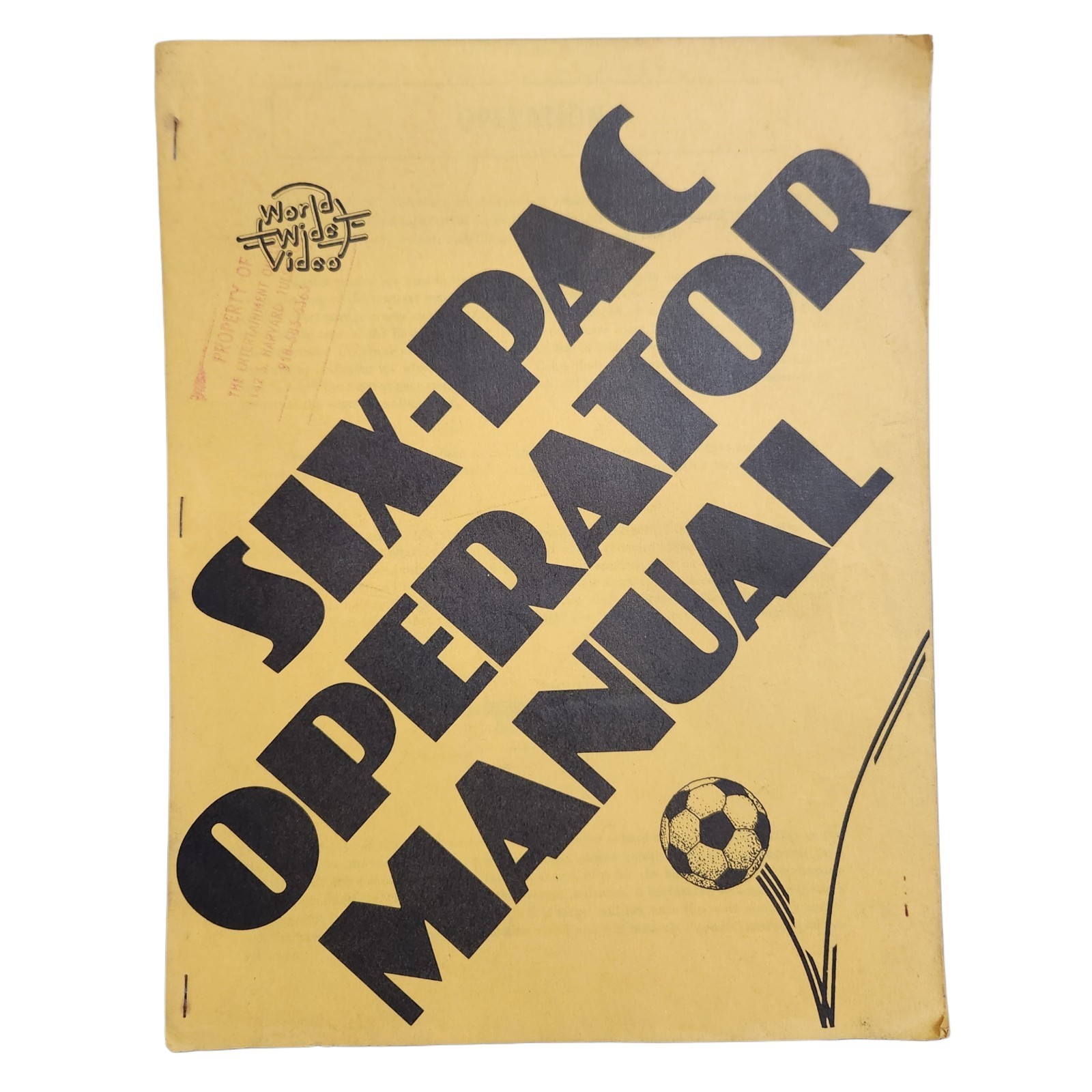 Six-Pac Operator Manual Arcade Game World Wide Video