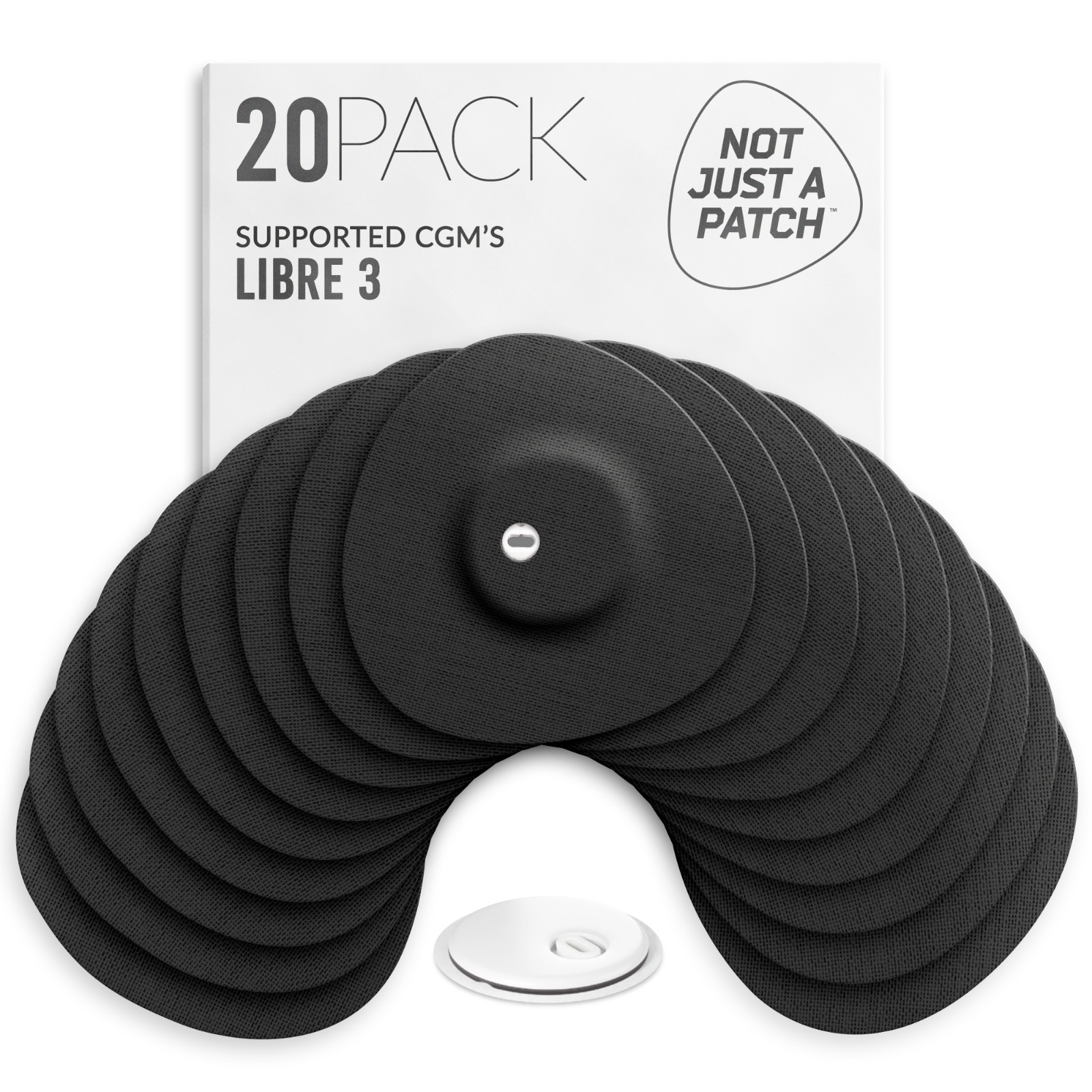 Not Just A Patch Libre 3 CGM Patches Adhesive Sensor Covers Black 20 Pack