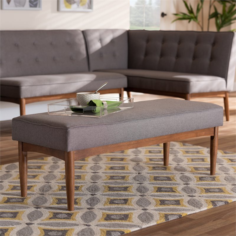 Baxton Studio Arvid Modern Fabric Upholstered Wood Dining Bench in Gray