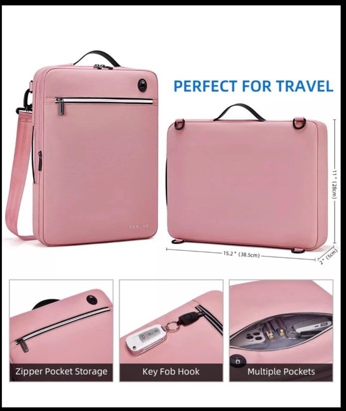 TUDEQU Pink Slim Laptop Bag 15.6 Inch Strap Laptop Case NWT