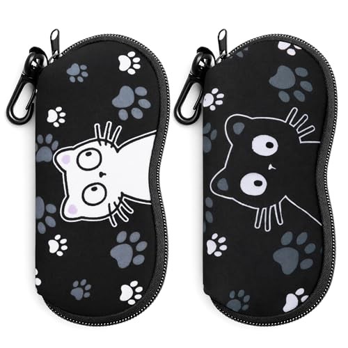 2Pack Sunglasses Soft Case Ultra Light Neoprene Zipper Black Cat + White Cat