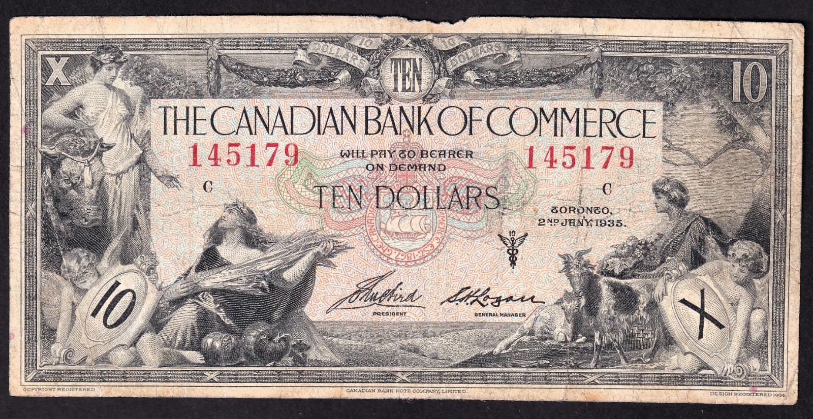The Canadian Bank Of Commerce 1935 $10 Ten Dollar Banknote 145179