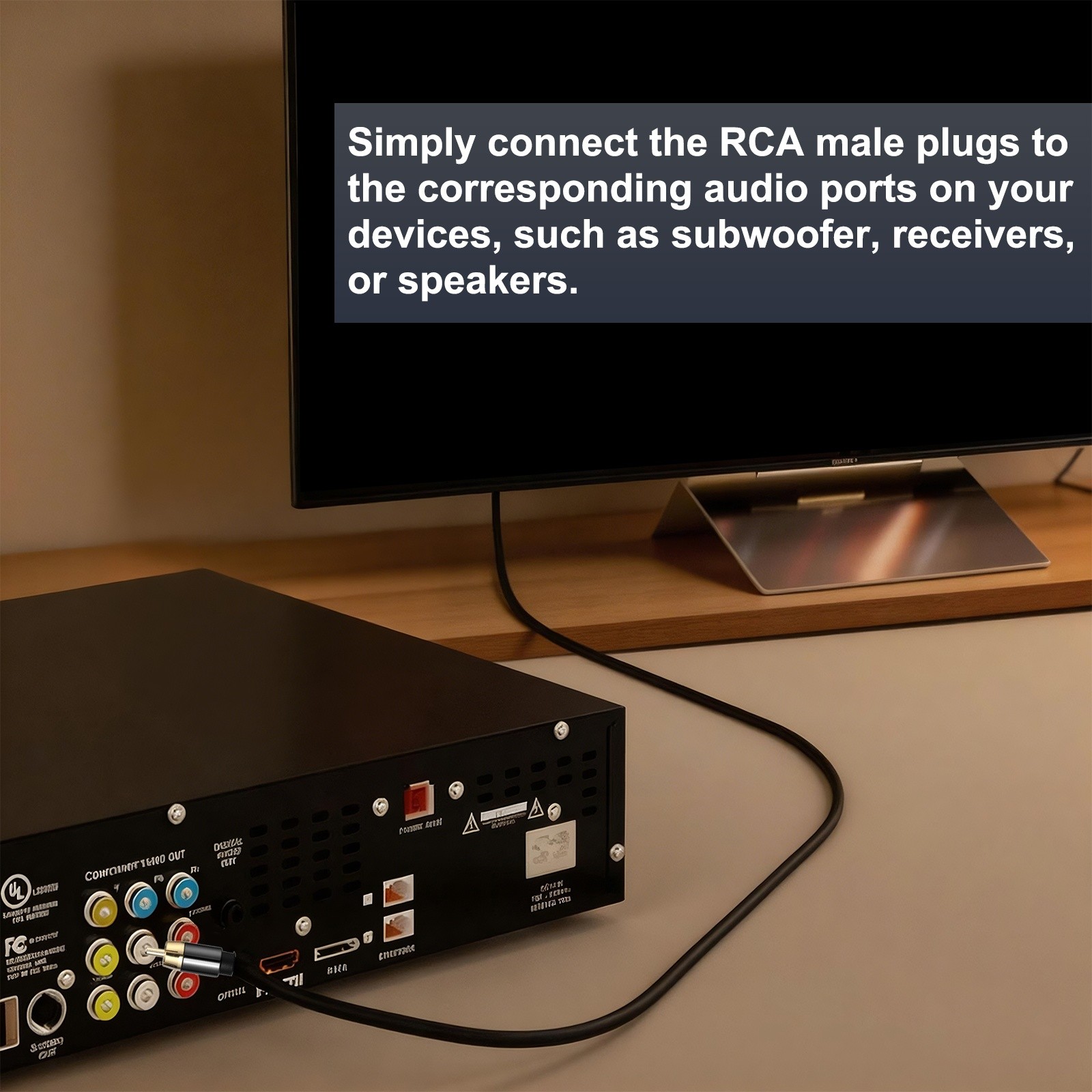 Subwoofer Cable, RCA to RCA Digital Coaxial Audio Cable, 3ft Black