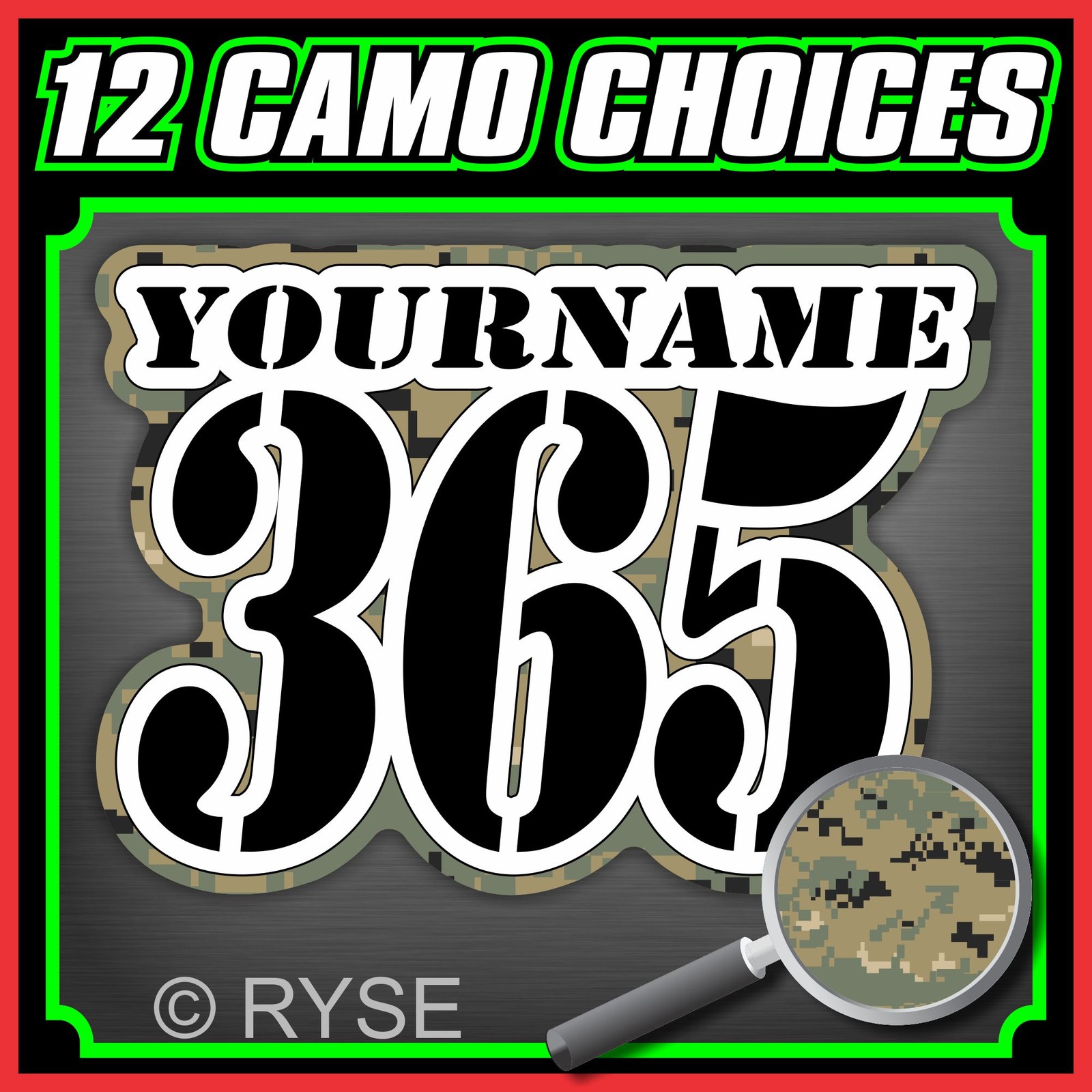 3 Custom Camo Racing Number Name Plate Decal Motocross Bike MX ATV Kart Race Car