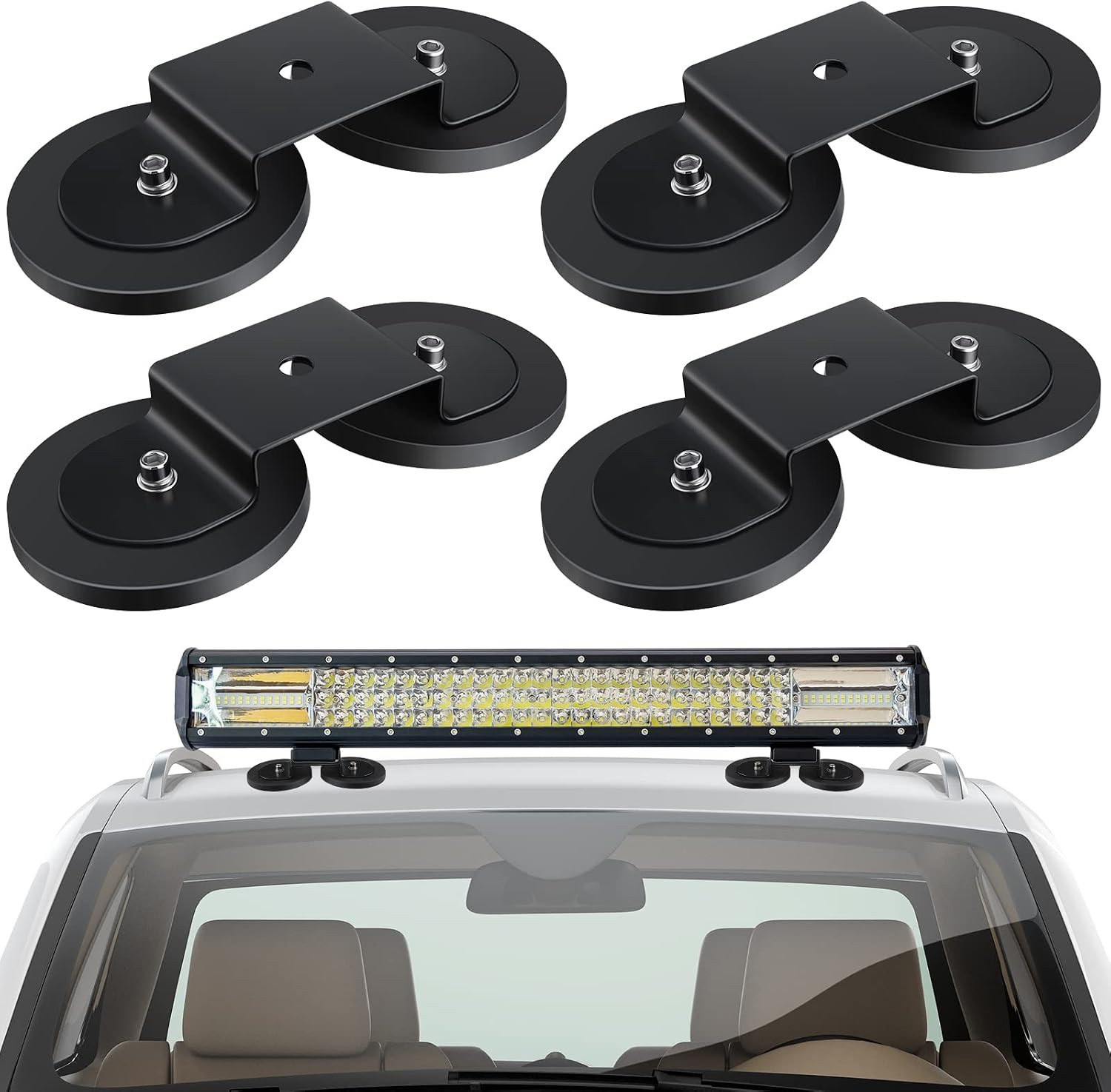4 Pcs Magnetic Light Bar Mounts Universal Magnet Mount Holder with Rubber Pad fo