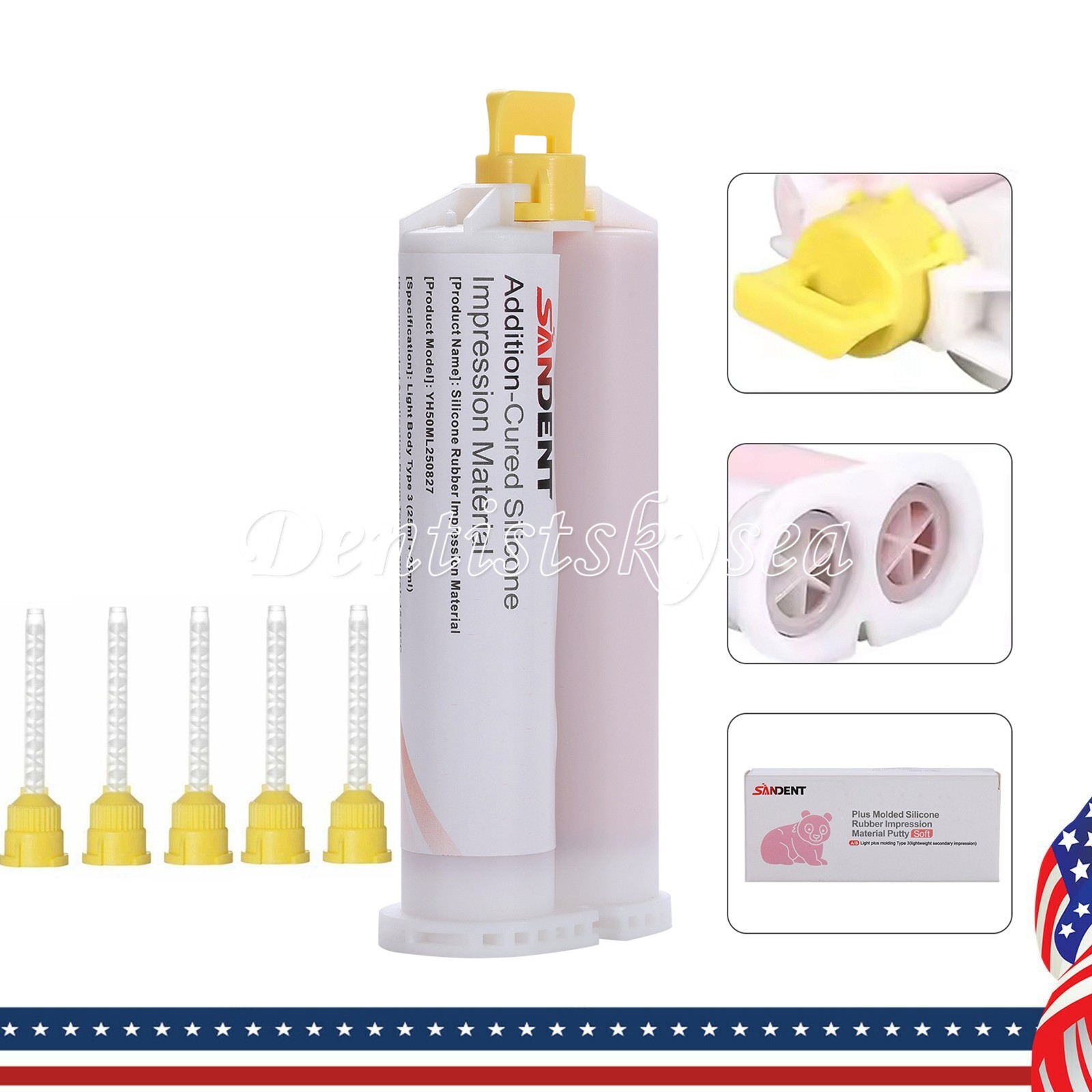 10Packs Dental VPS Putty Impression Material 50ML Base & Catalyst Tips SANDENT