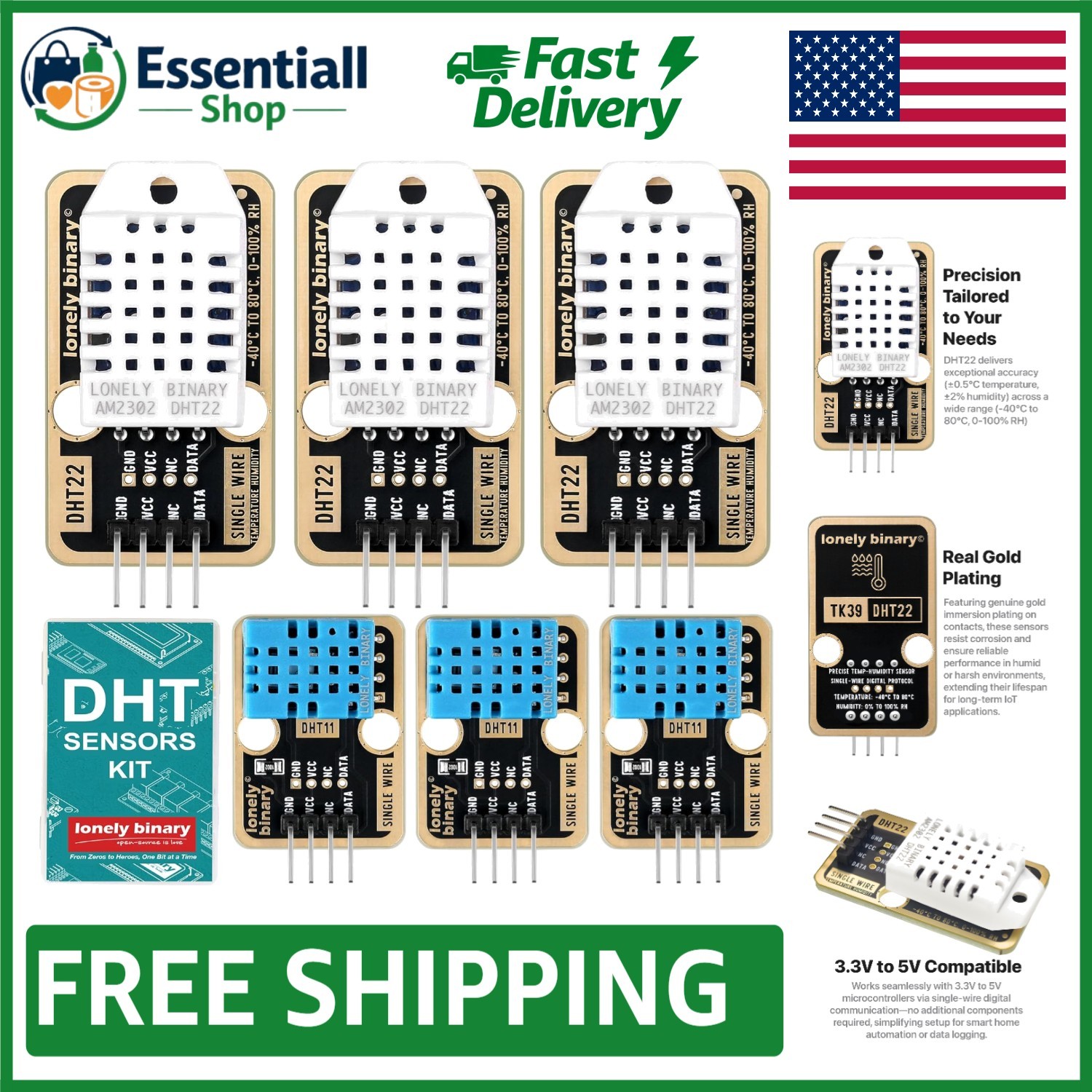 6pcs Gold-plated Digital Sensor Set for Accurate Environmental Monitoring