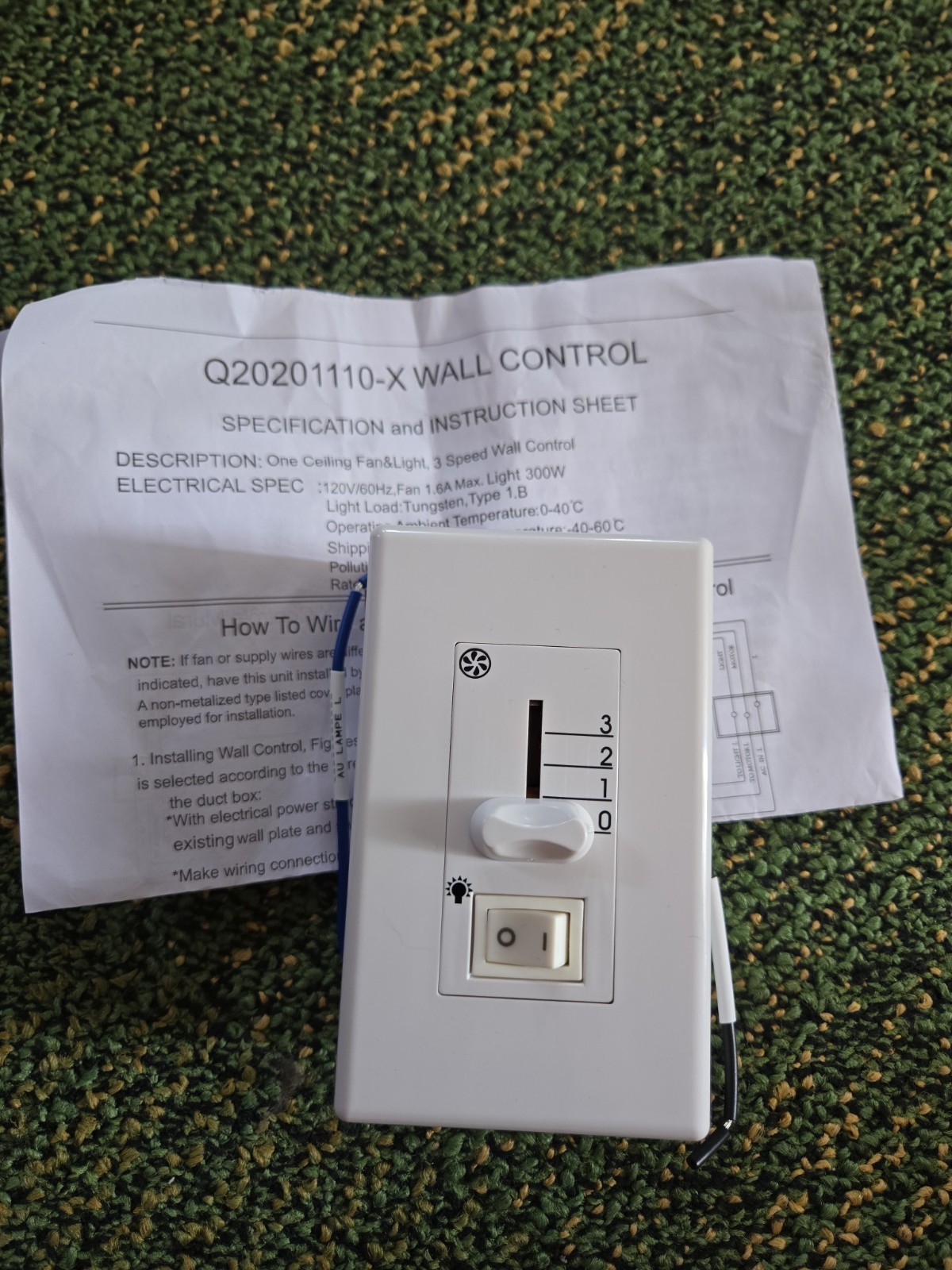 Fan & Light Control Unit - Model # q20201110-x NEW UNUSED