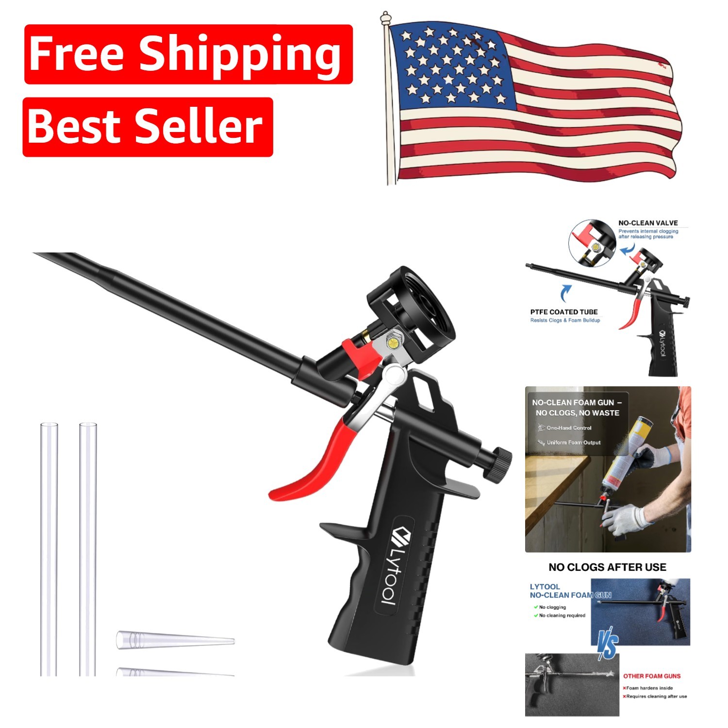 Adjustable Foam Applicator Gun - Hand-Powered No-Clean Design for Home Projects