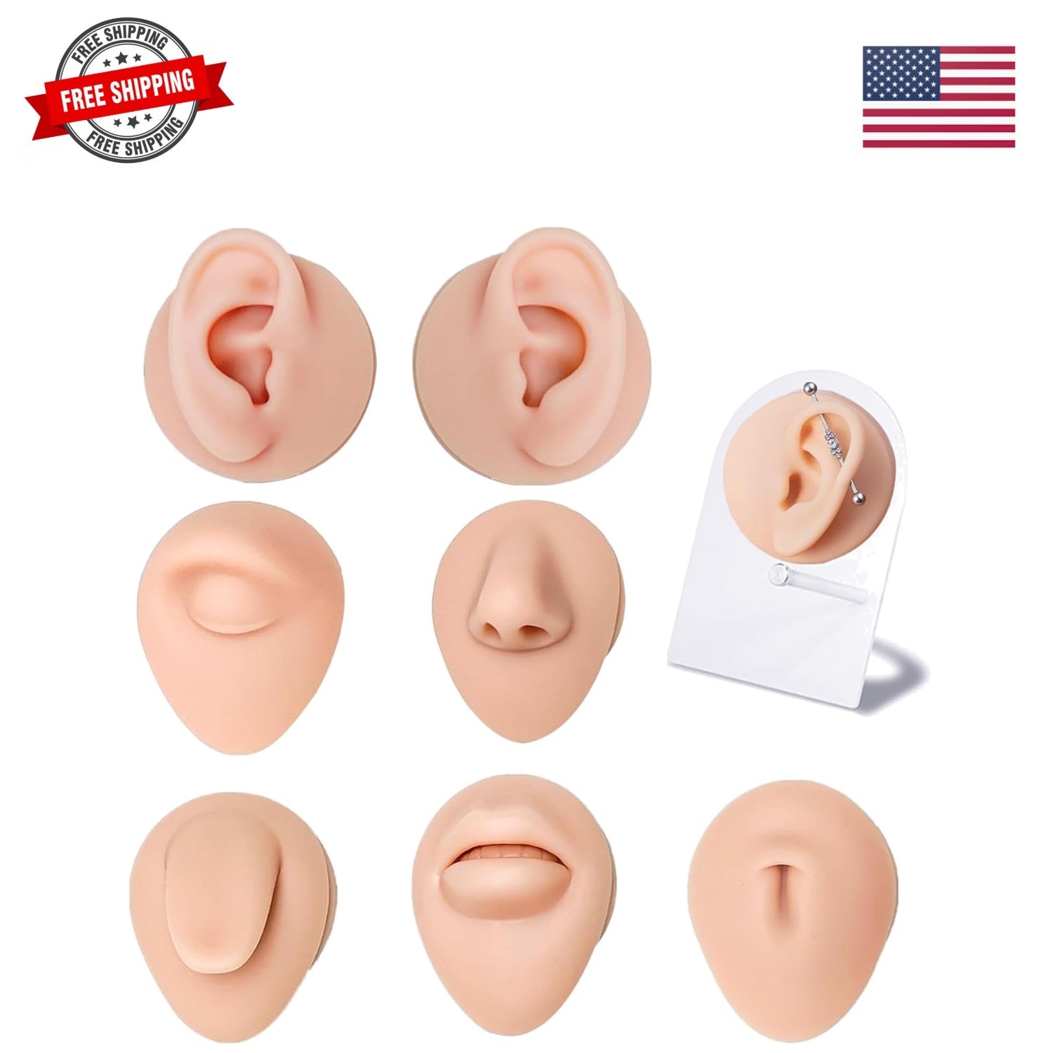 Piercing Kit Silicone Model Body Part Displays Set, 8pcs Soft Body Piercing P...