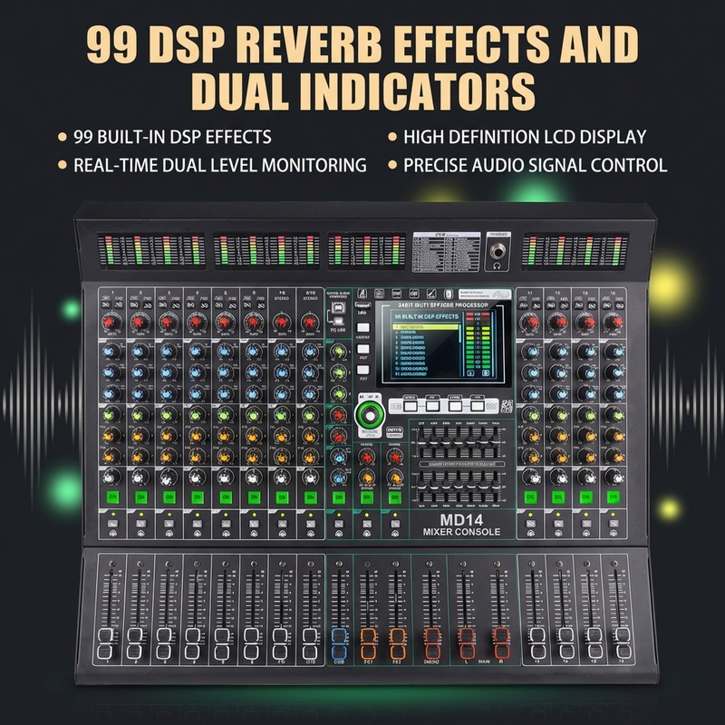 14-channel professional mixer with 99DSP effects / Bluetooth / USB connectors