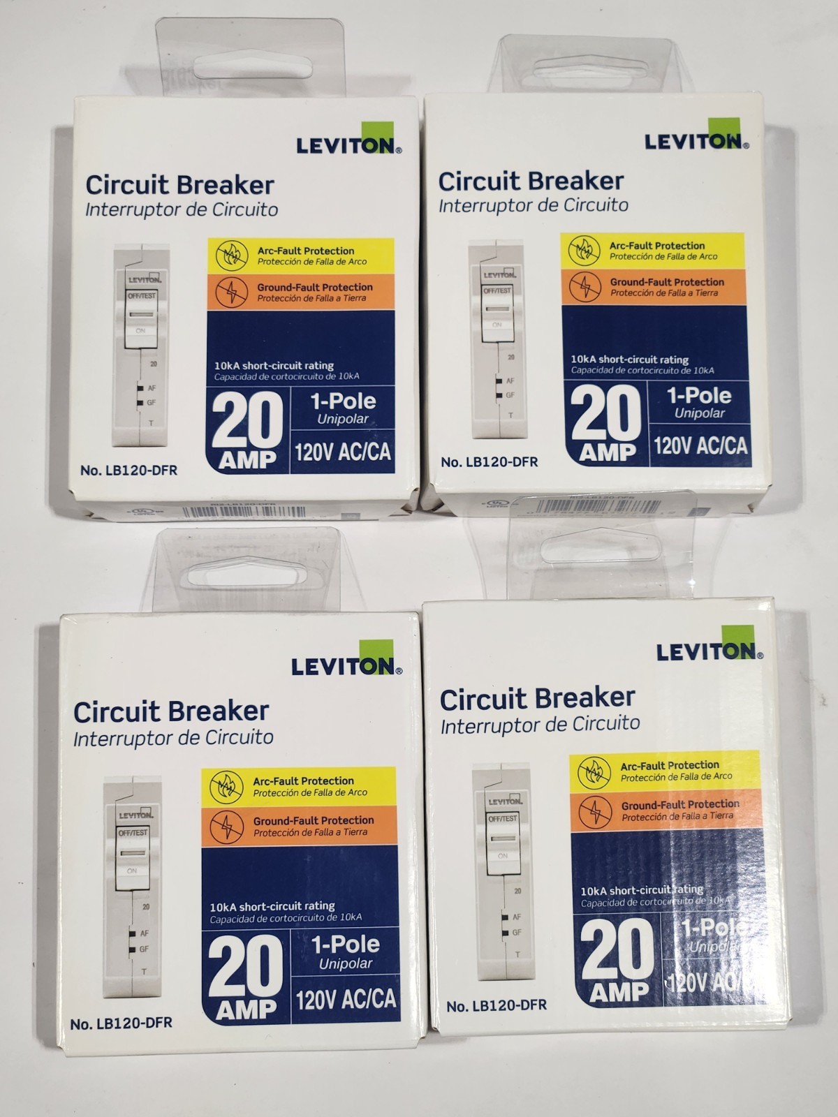 Leviton Branch Circuit Breaker AFCI/GFCI 20 Amp 120v (lot of 4) R12-LB120-DFR