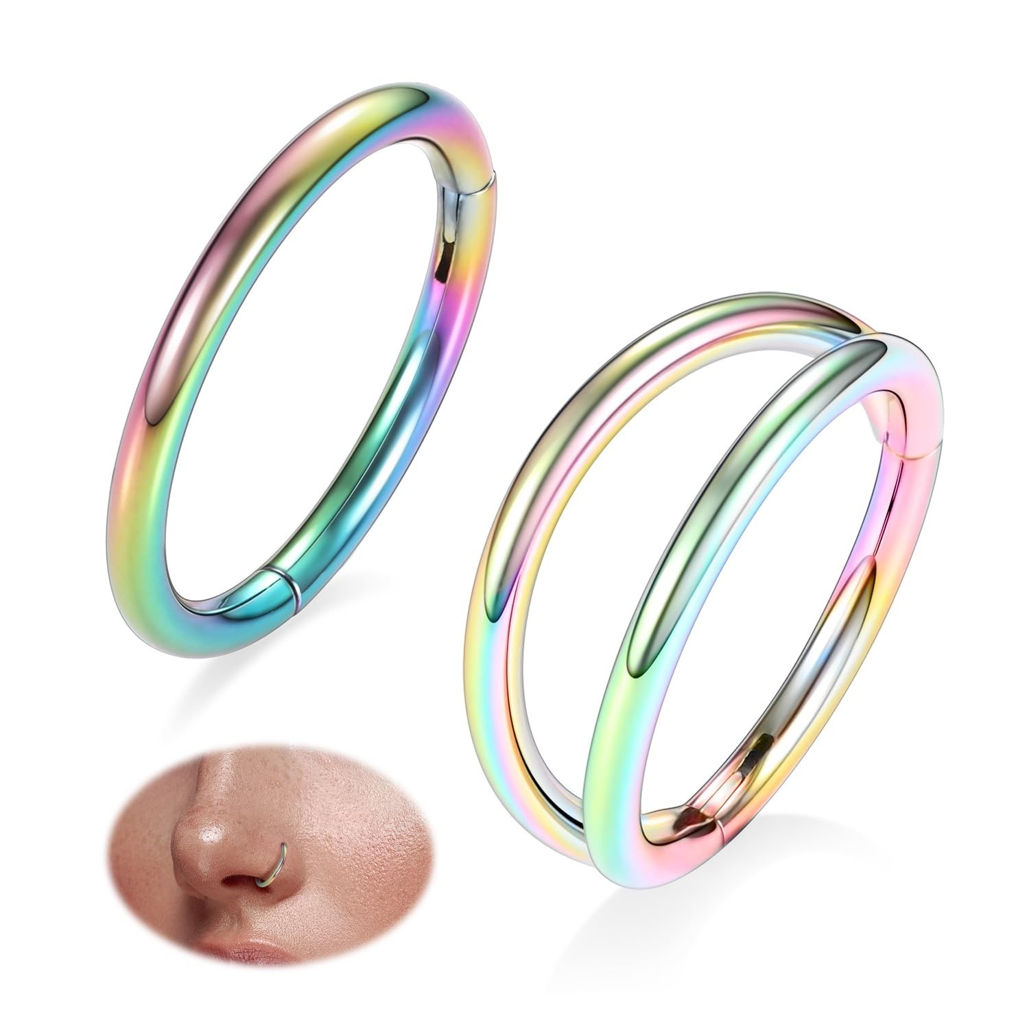 PEAKLINK Double Nose Hoop Ring Sets Hinged Segment Ring Seamless Clicker Ring...