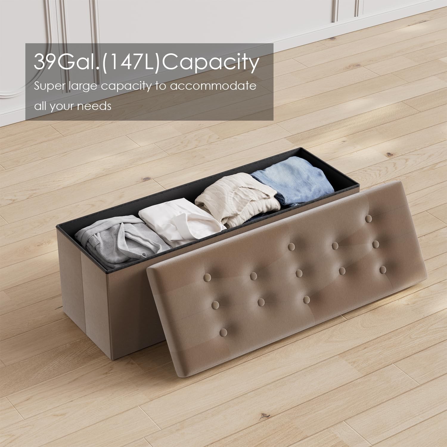 PRANDOM Jumbo Ottoman with Storage [1-Pack] 43D x 15W x 15H, Dark Coffee