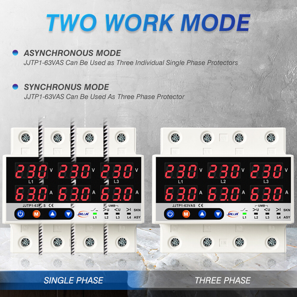 63A Three Phase Voltage&Current Protector w/ Automatic Off & Reset L0T9