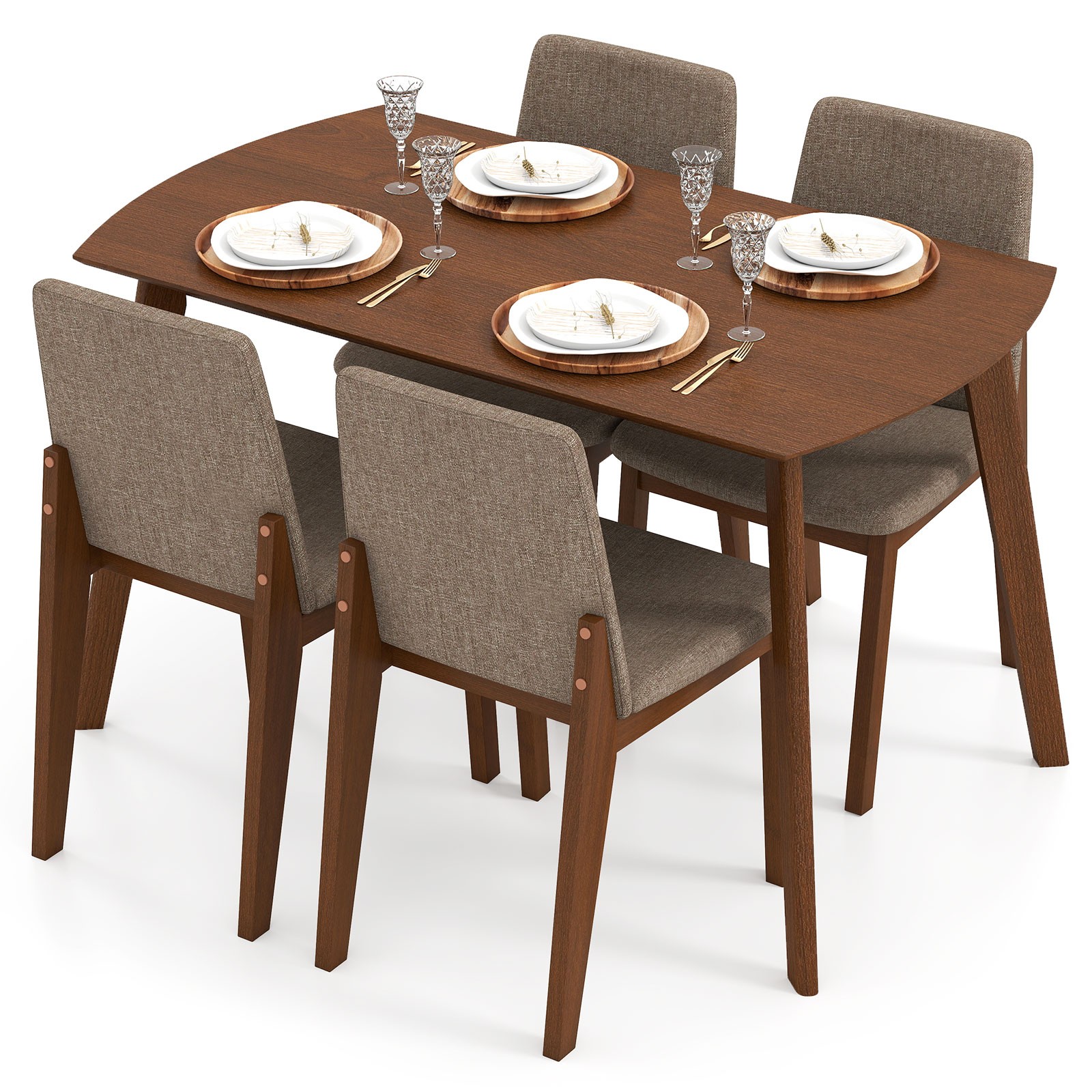 5-Piece Dining Table Set for 4,Rectangular Kitchen Table w/Linen Fabric Chairs