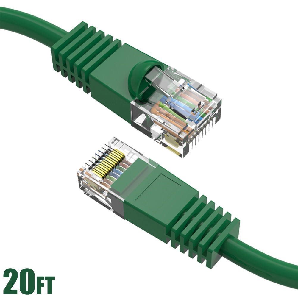 20FT Cat5E RJ45 Network LAN Ethernet UTP Patch Cable Cord Gold Copper Wire Green