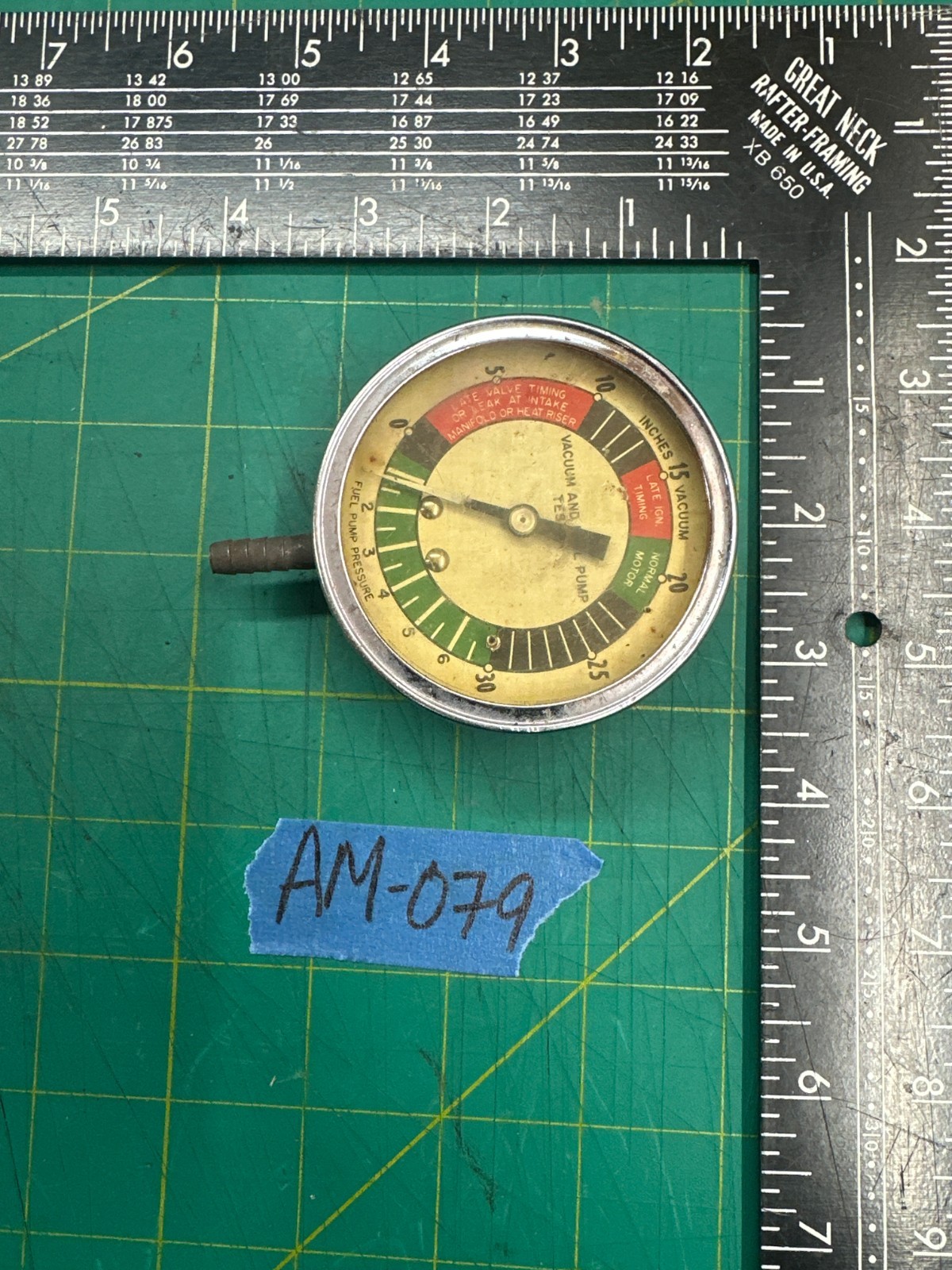 Vintage Vacuum And Fuel Pump Pressure Tester Gauge 0-30 Inches