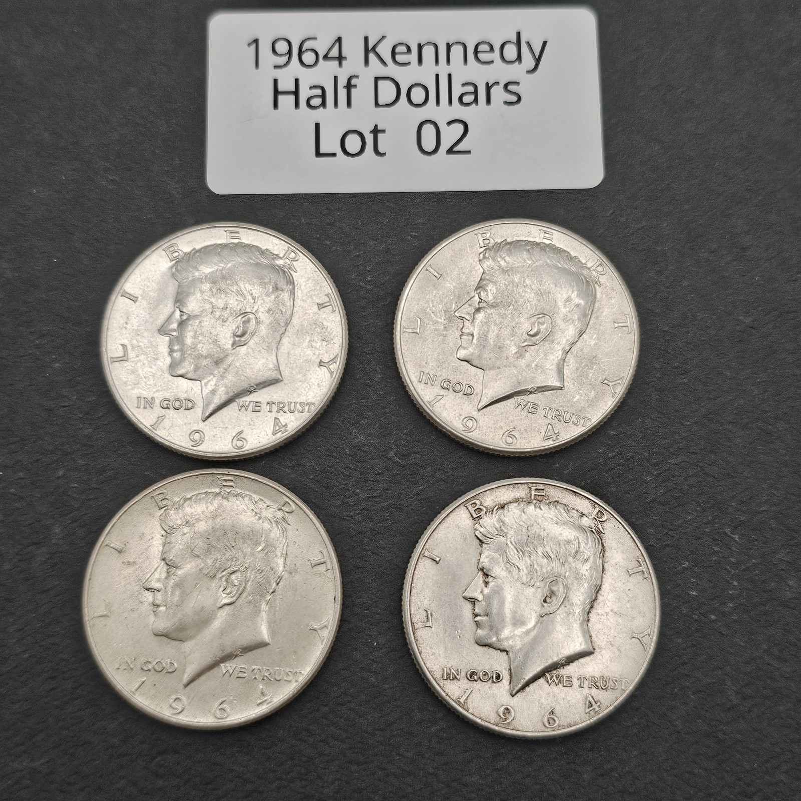 1964 Kennedy Half Dollars Philadelphia 90% Silver - Lot of 4 Coins - Lot #2 of 9