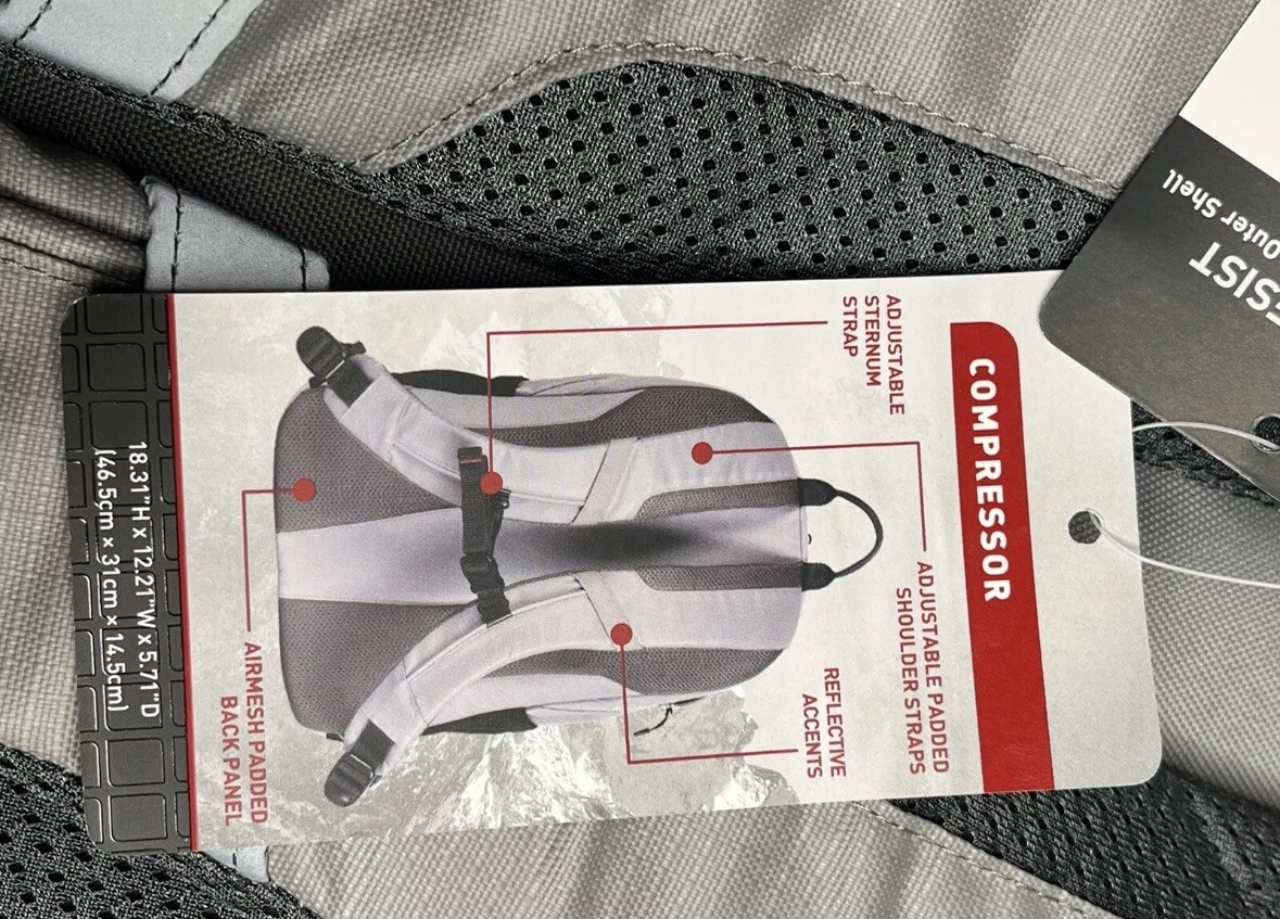 Swiss Tech Unixes 20 Liters Compressor Backpack For School Or Work Grey New