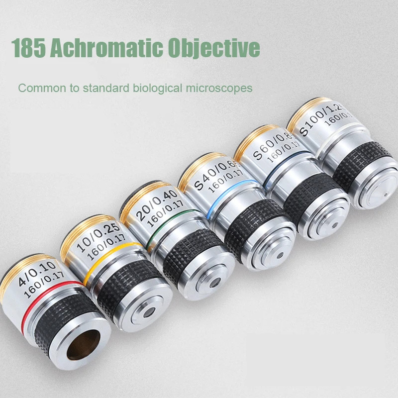 RMS 20.2mm 4X 10X 40X 100X Achromatic Objective Lens Biological Microscope 185