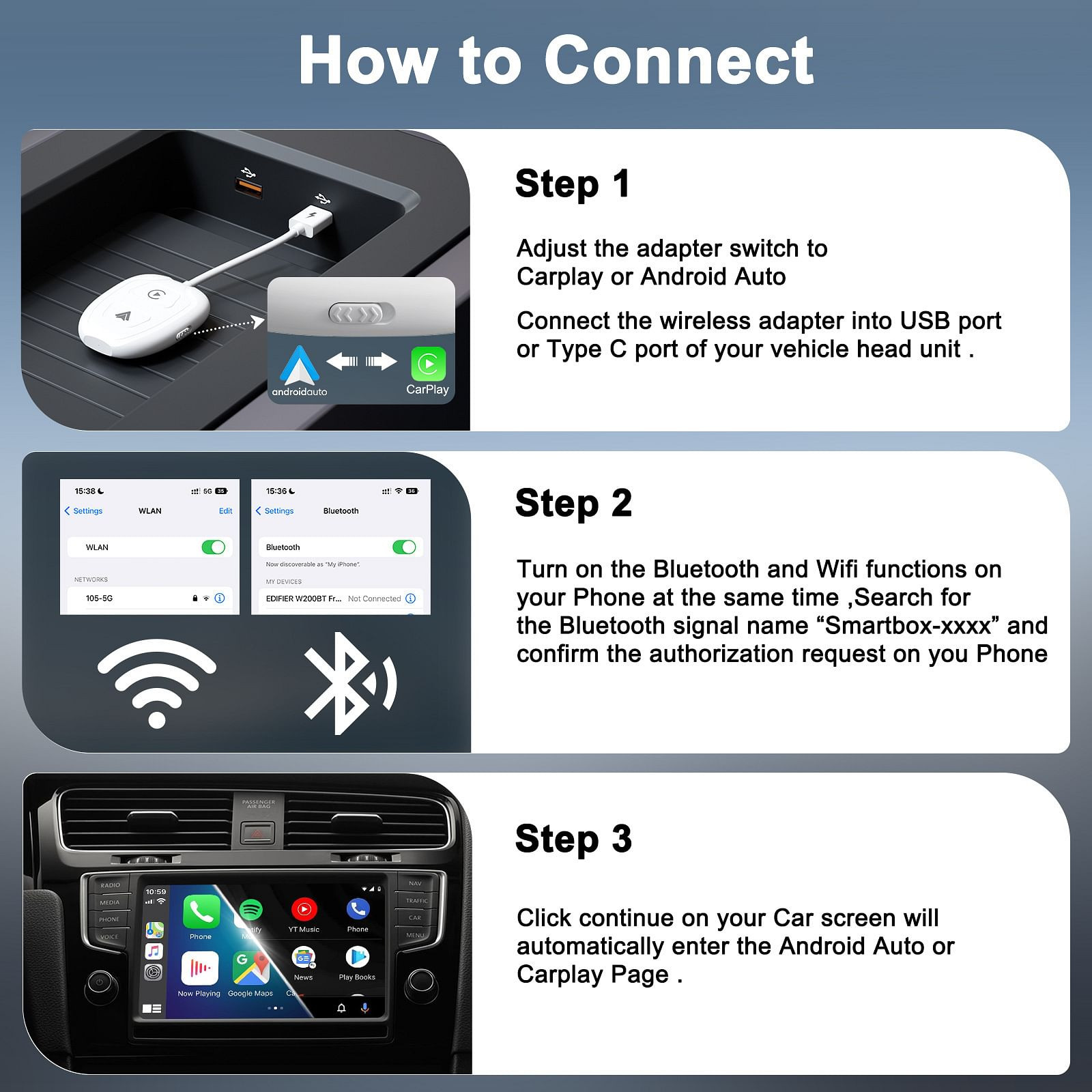 Wireless Adapter Dongle Converter Plug Play Auto Wireless Adapter Compatible for