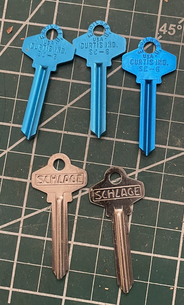 5 Sc6 Color lite Schlage Double Sided Keys Blank Uncut Brass Blue Key Locksmith