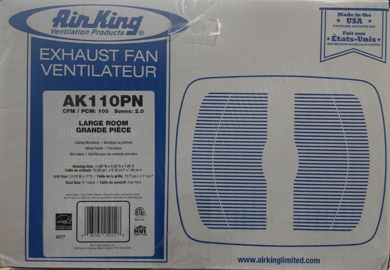 Air King AK110PN Quiet 100 CFM Ceiling Bathroom Exhaust Fan - White