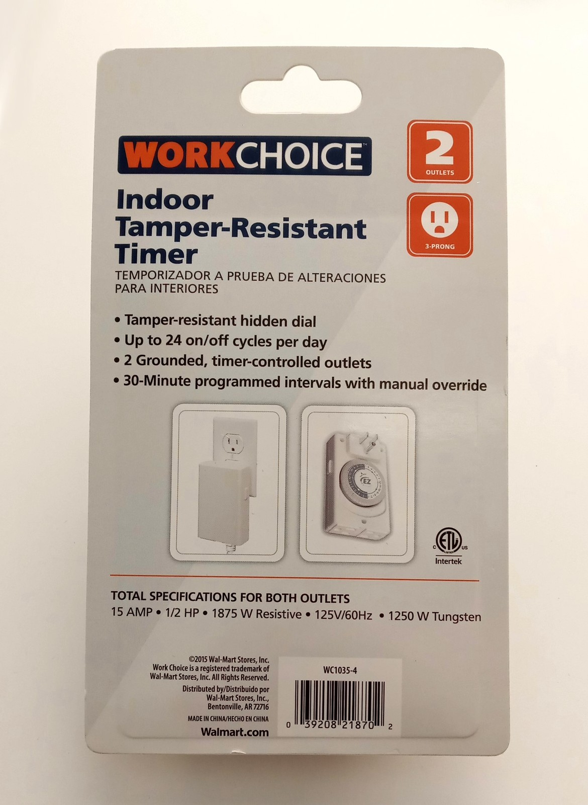 WorkChoice Indoor Tamper-Resistant Timer with 2 Outlets WC1035-4 2pcs