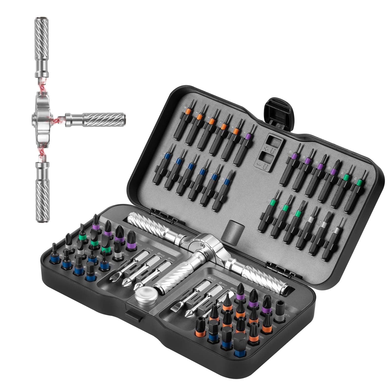 Ratchet Screwdriver Set, 66 in 1  Screwdriver sets, S2 Steel Bits, DIY Combinat