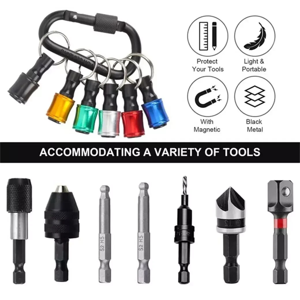 6Pcs 1/4" Hex Shank Quick Release Keychain Screwdriver Drill Bit Holder Bits Set