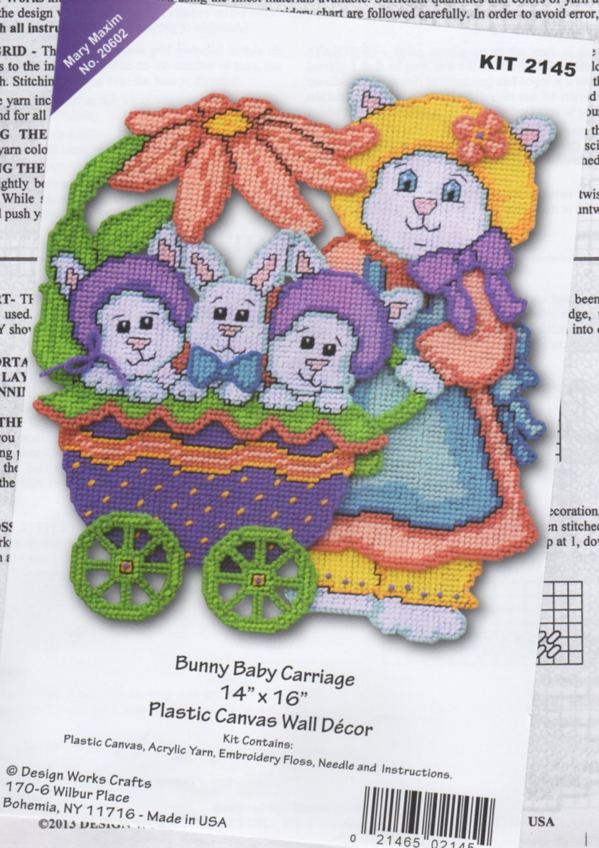 BUNNY BABY CARRIAGE  Wall Hanging  plastic canvas  PATTERN (#TF0083)