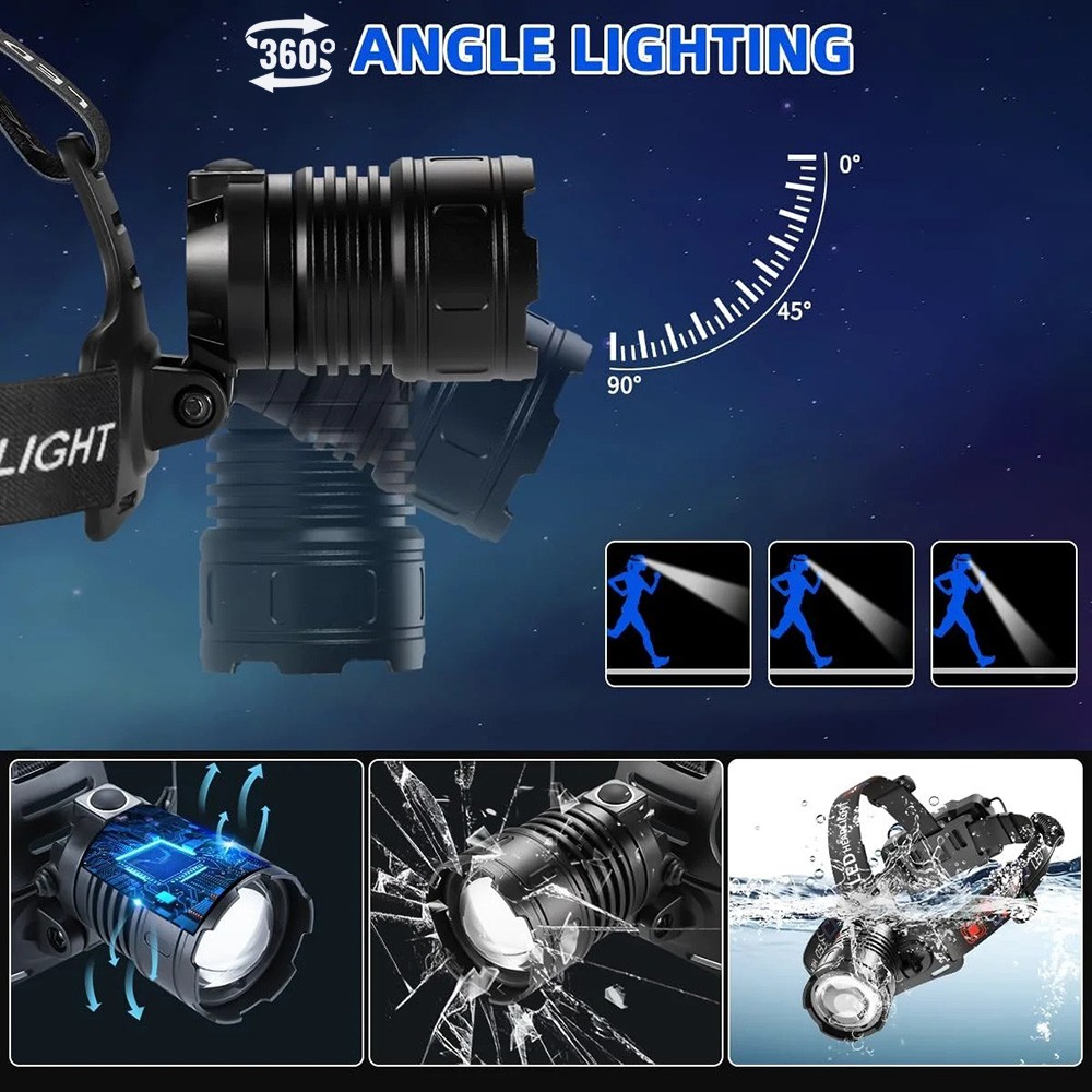 990000LM LED Headlamp Rechargeable Headlight Zoomable Head Torch Lamp Flashlight
