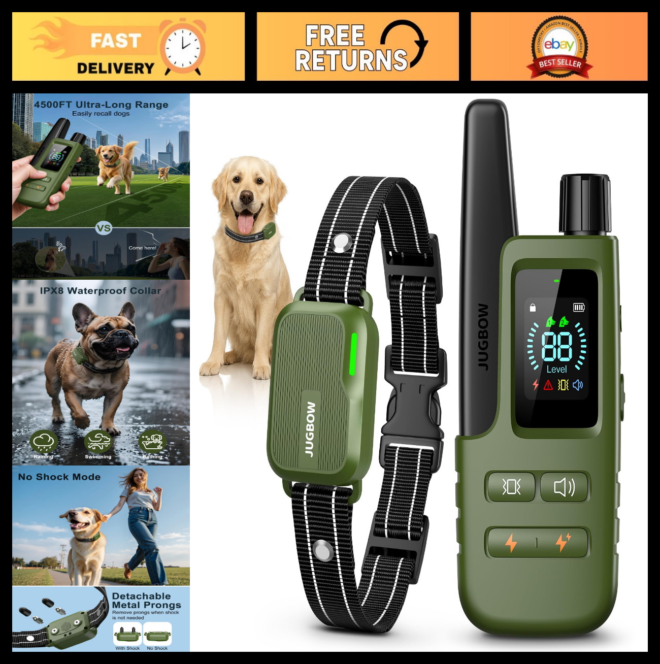 4500FT Dog Training Collar with Remote - Waterproof Electric Shock Collar, 4 Mod