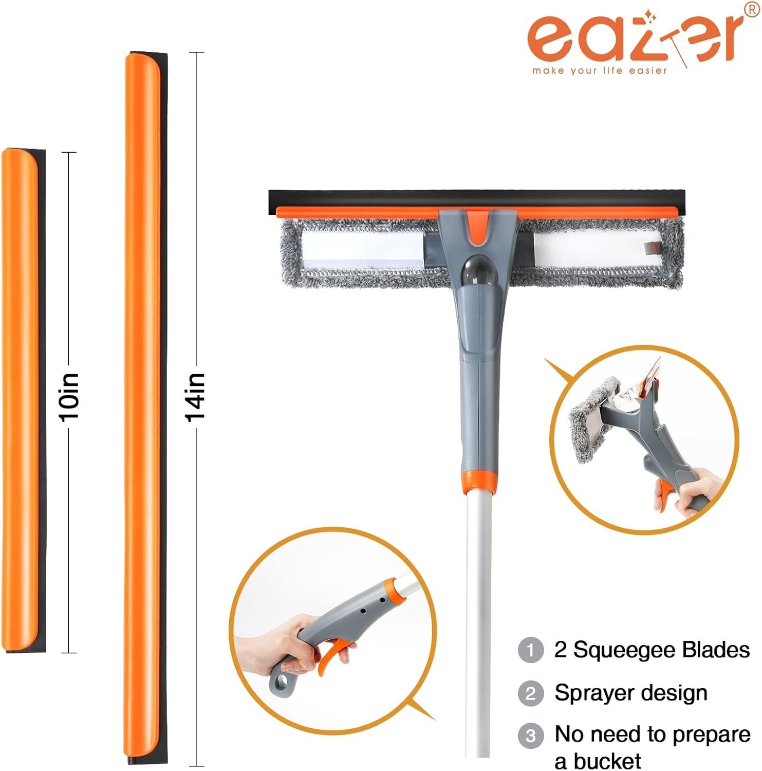 Eazer 3-in-1 Spray Window Squeegee, 76'' Window Cleaner Tool with 5-Section Exte