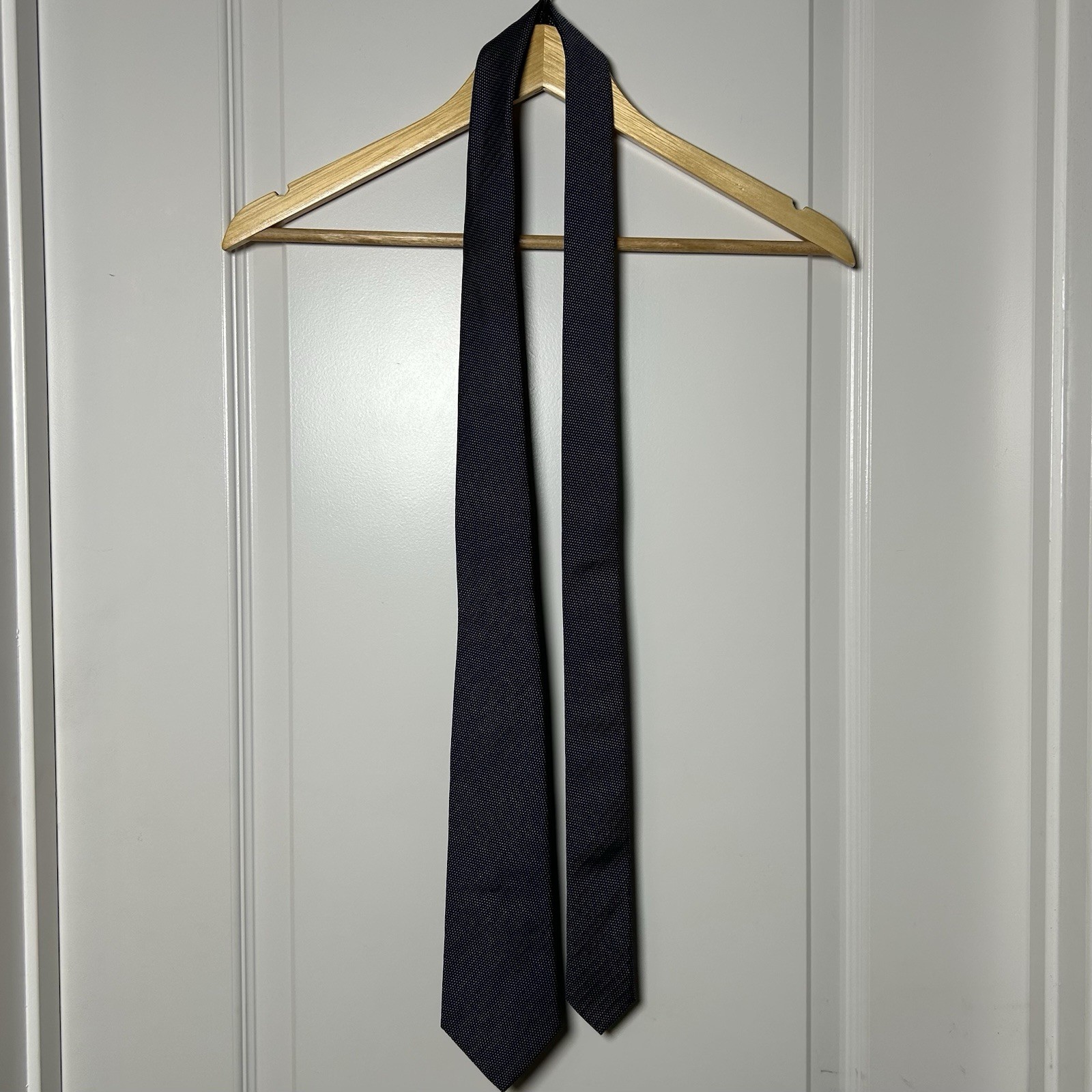 Valentino Italian Silk Navy Micro Dot Tie Quiet Luxury Dark Academia Style