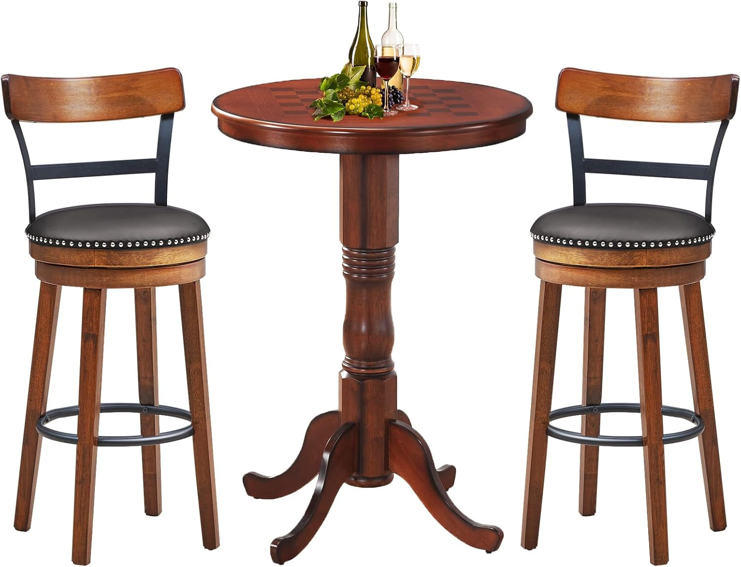 3-Piece Dining Table Set for 2, Compact round Table with Swivel Bar Stools, Retr