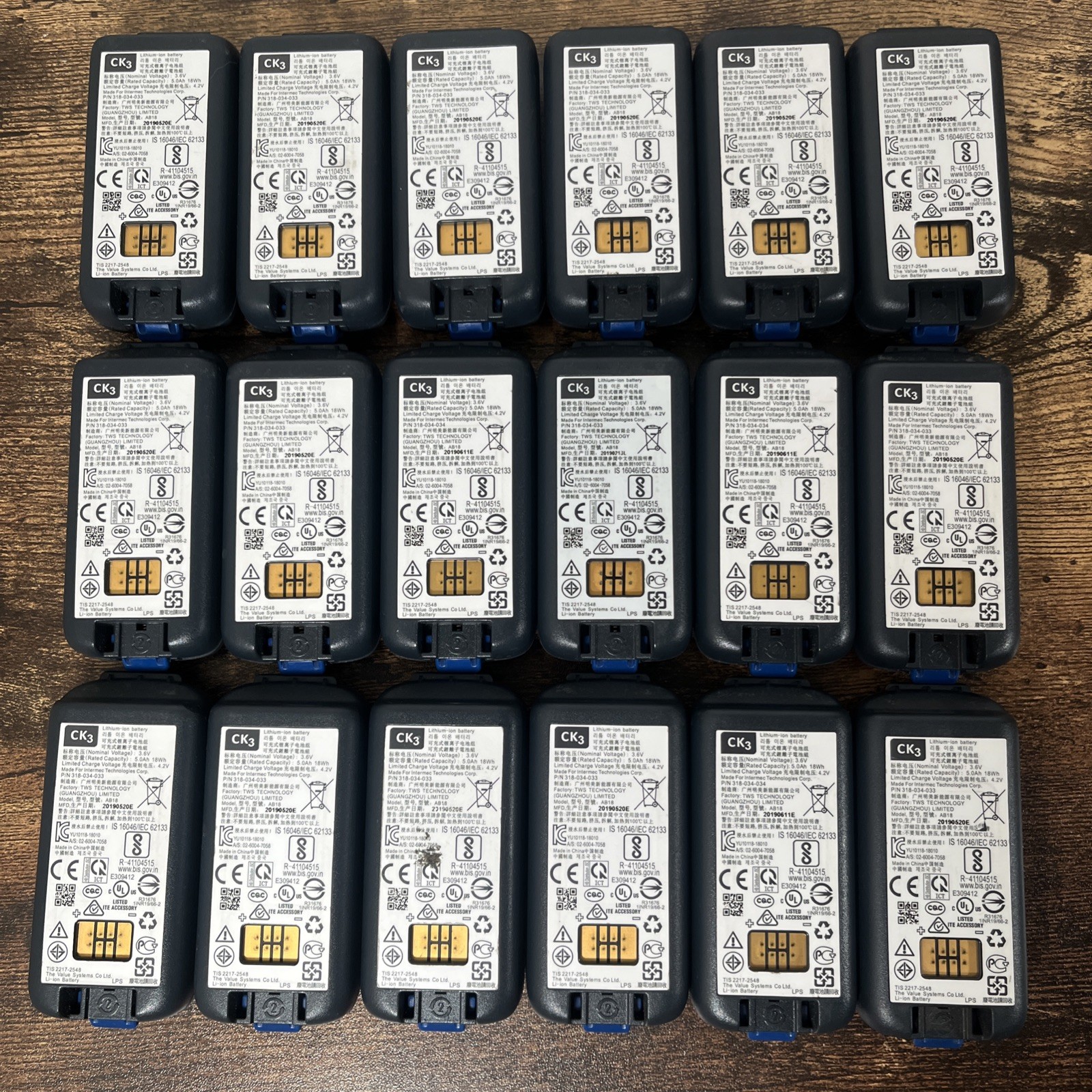 Lot of 18 Intermec AB18 318-034-033 CK3 Battery 3.6V 5Ah 18Wh Untested For Parts