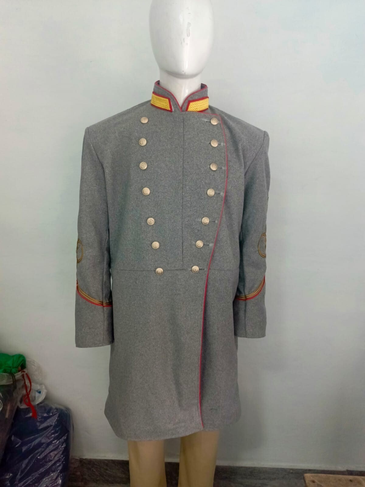 US Civil War Double Breast Gray Frock Coat Red Cuff Collar 1,2,3,4 Braid