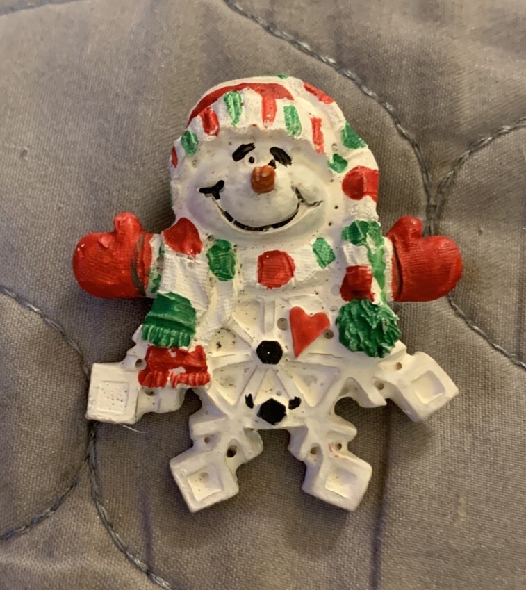 Snowman / Snowflake 2” Resin Holiday Christmas Pin Vintage