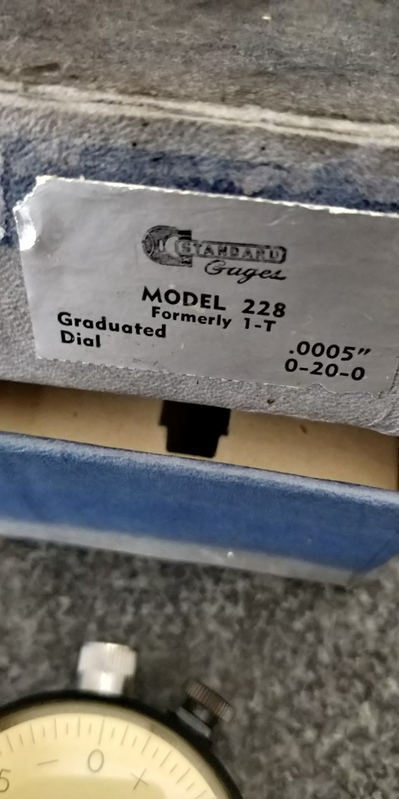 Standard Gage Dial Indicator #228 (1-T) .0005" range = .100"