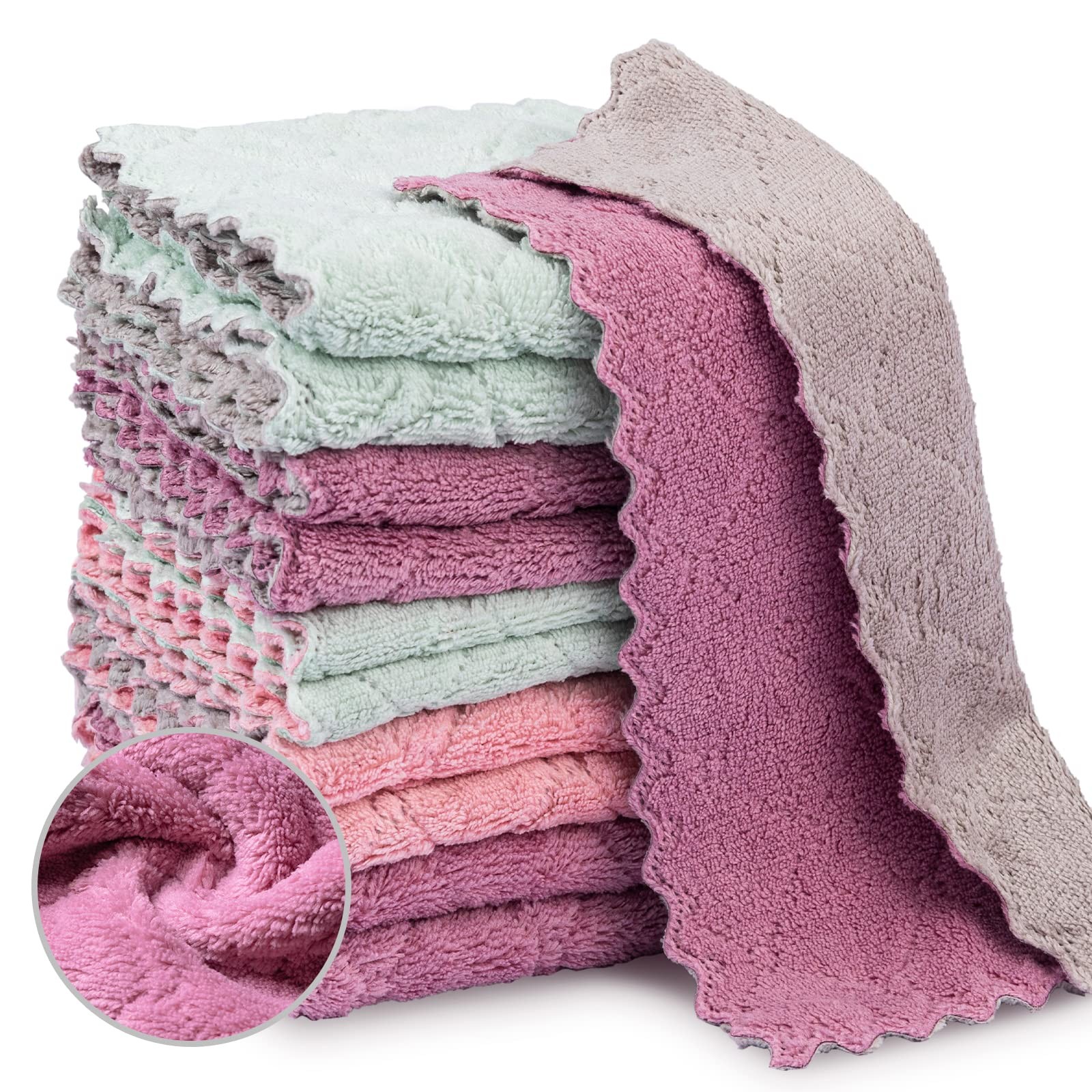 20 Packs Kitchen Cloth Dish Towels, Nonstick Oil Fast Drying Washcloths, Prem...