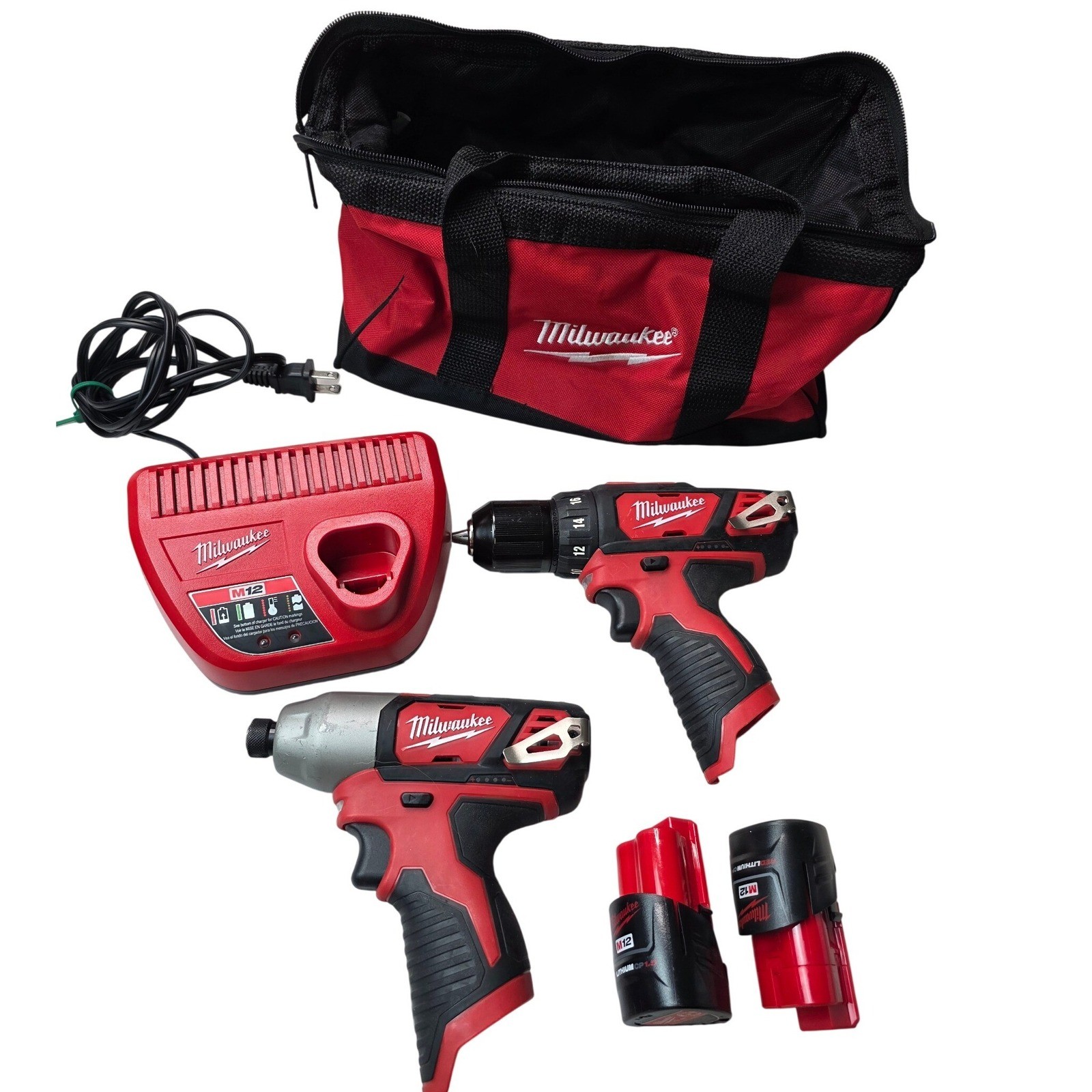Milwaukee M12 Cordless Drill and Impact Driver Combo Kit 2407-20 2462-20 Bag B3